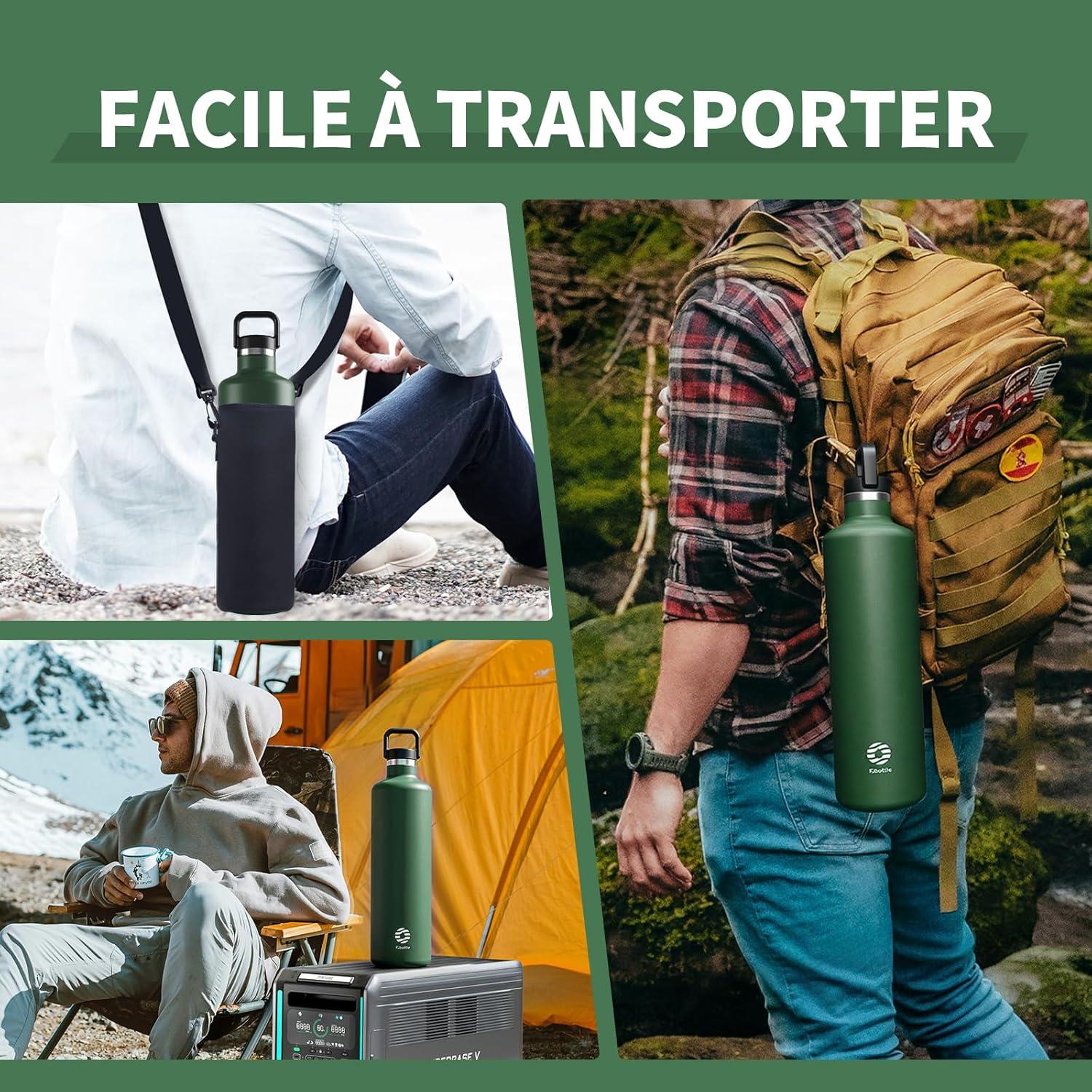image:imageGourde 2l acier Inoxydable Bouteille deau Paroi Simple Non Isotherme Bouteille deau tanche Reutilisable Gourde Sport pour Fitness Bureau cole Activits de Plein AirVertVert