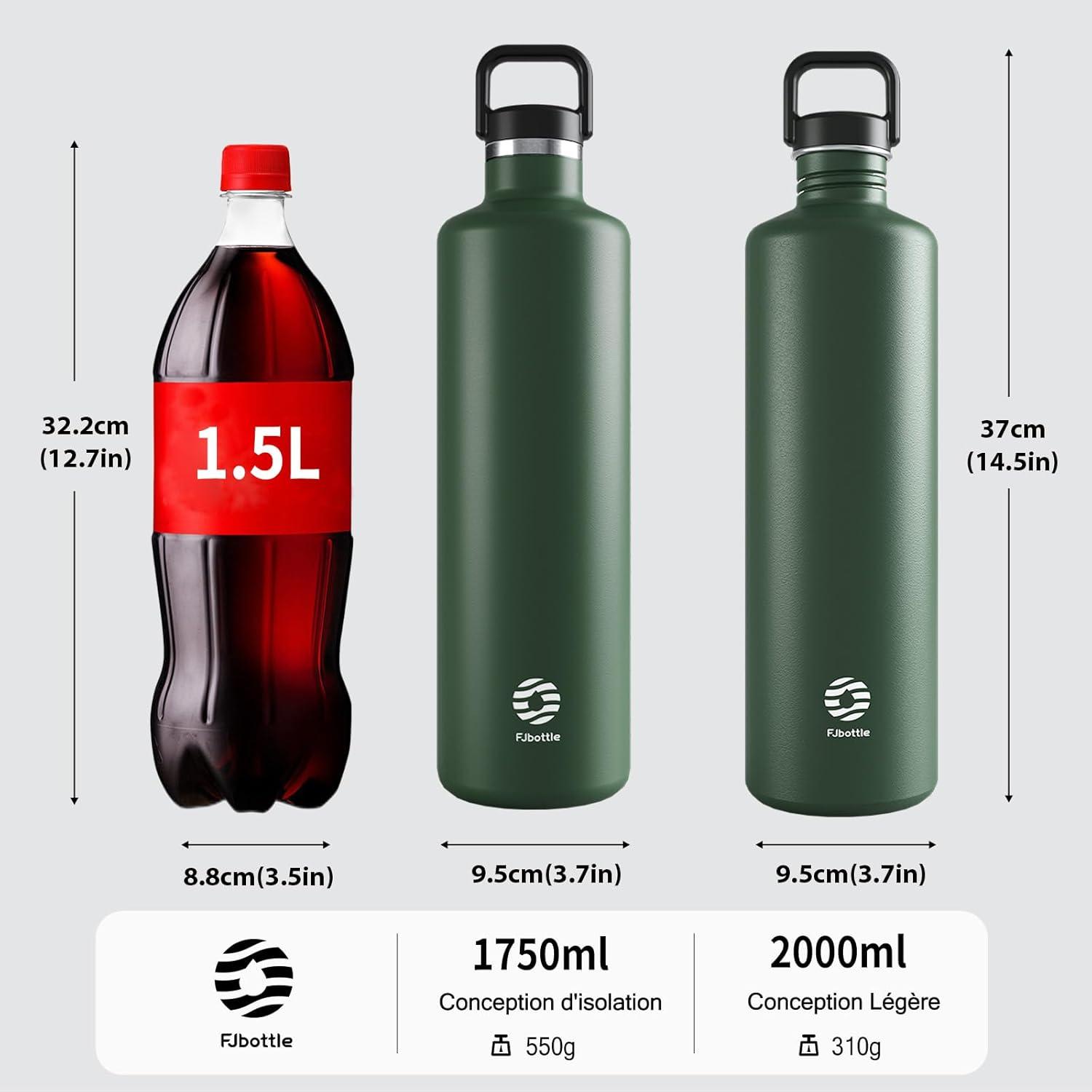 image:imageGourde 2l acier Inoxydable Bouteille deau Paroi Simple Non Isotherme Bouteille deau tanche Reutilisable Gourde Sport pour Fitness Bureau cole Activits de Plein AirVertVert