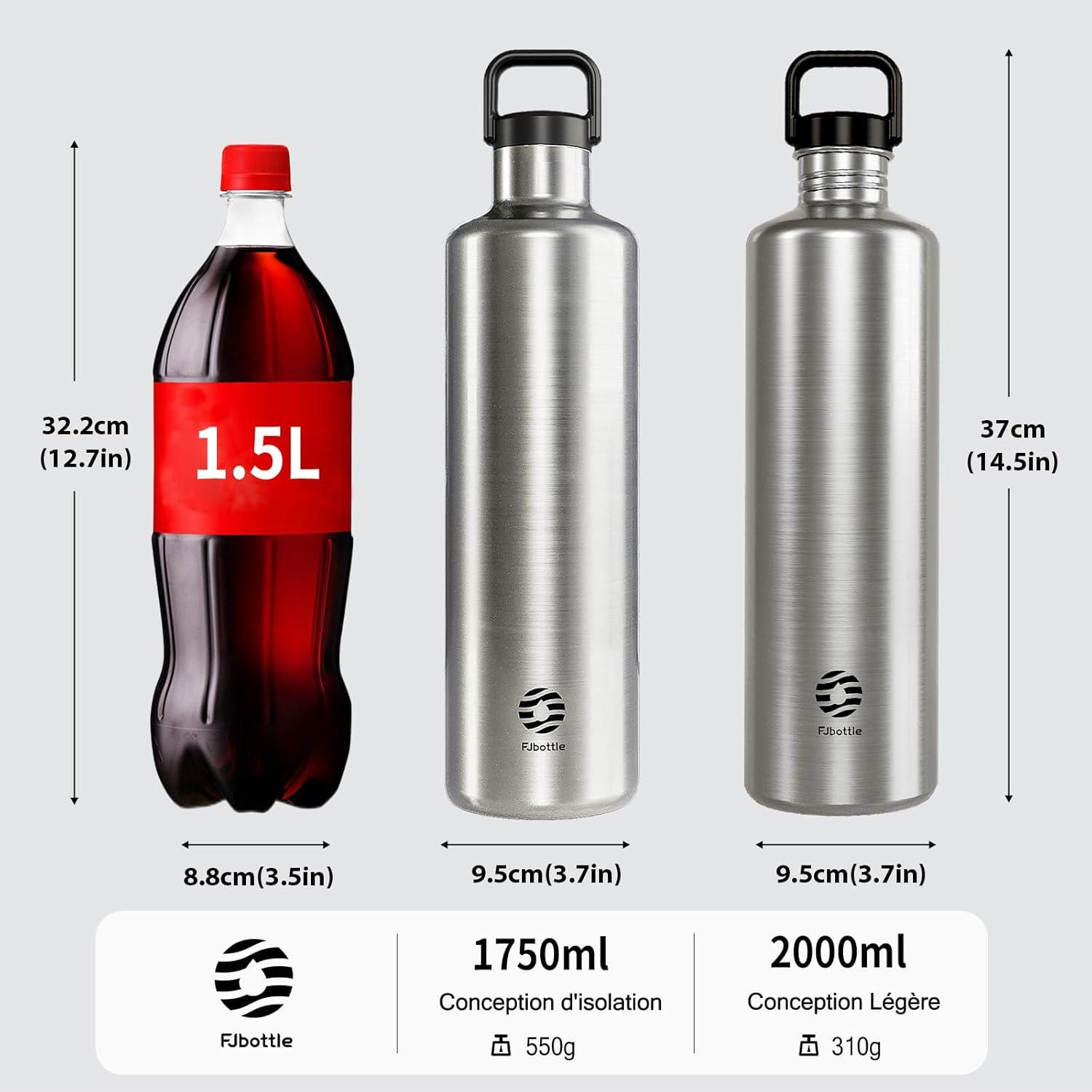 image:imageGourde 2l acier Inoxydable Bouteille deau Paroi Simple Non Isotherme Bouteille deau tanche Reutilisable Gourde Sport pour Fitness Bureau cole Activits de Plein AirVertArgent