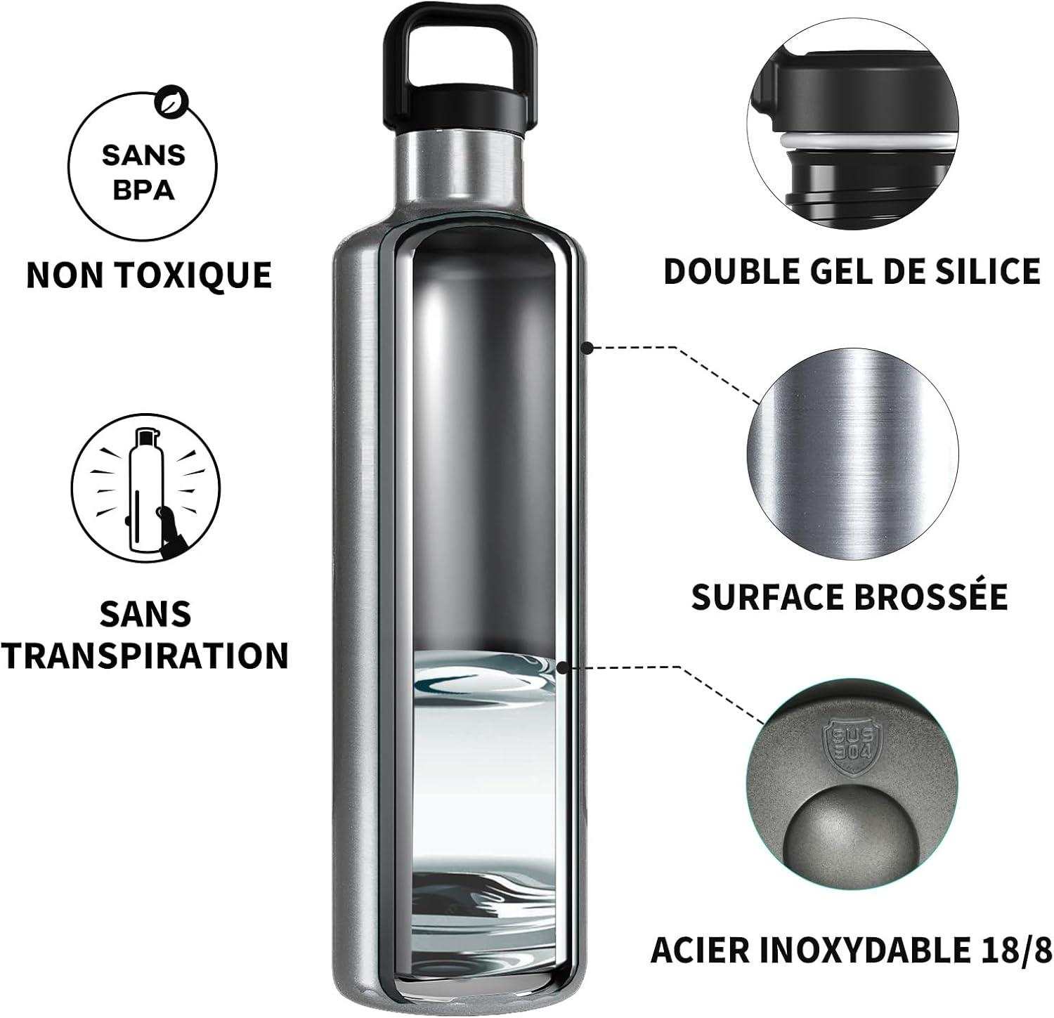 image:imageGourde 2l acier Inoxydable Bouteille deau Paroi Simple Non Isotherme Bouteille deau tanche Reutilisable Gourde Sport pour Fitness Bureau cole Activits de Plein AirVertArgent