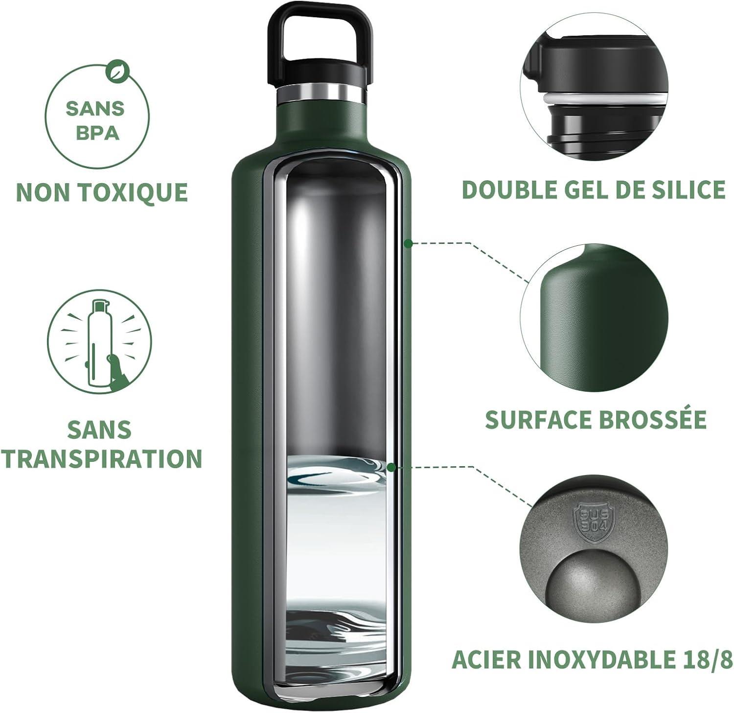 image:imageGourde 2l acier Inoxydable Bouteille deau Paroi Simple Non Isotherme Bouteille deau tanche Reutilisable Gourde Sport pour Fitness Bureau cole Activits de Plein AirVertVert