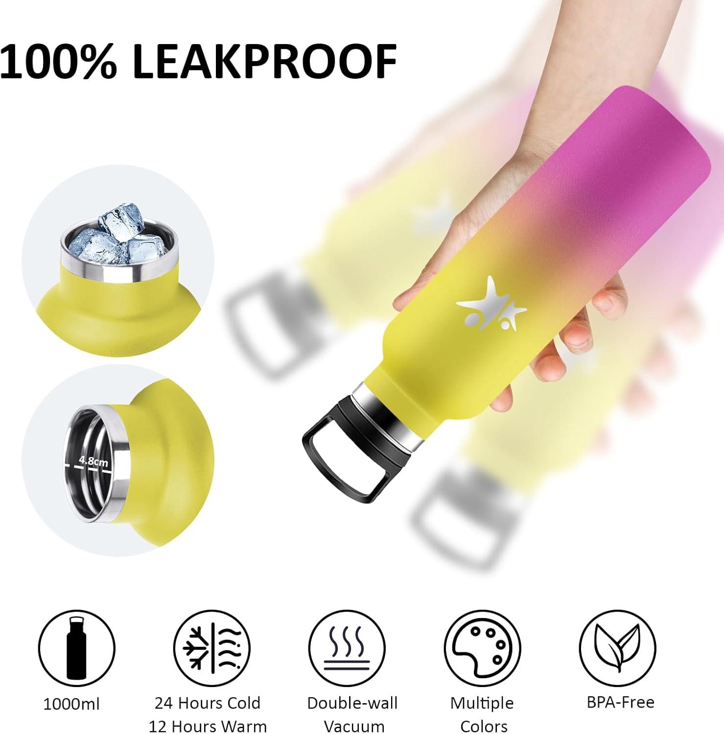 image:imageGourde Isotherme Gourde 750 ml Sans BPA Bouteille Isotherme Anti Fuite Bouteille Inox Double Isolation Facile Nettoyer Bouteille deau pour Sport Camping Yoga RandonneRunningPoudre Jaune