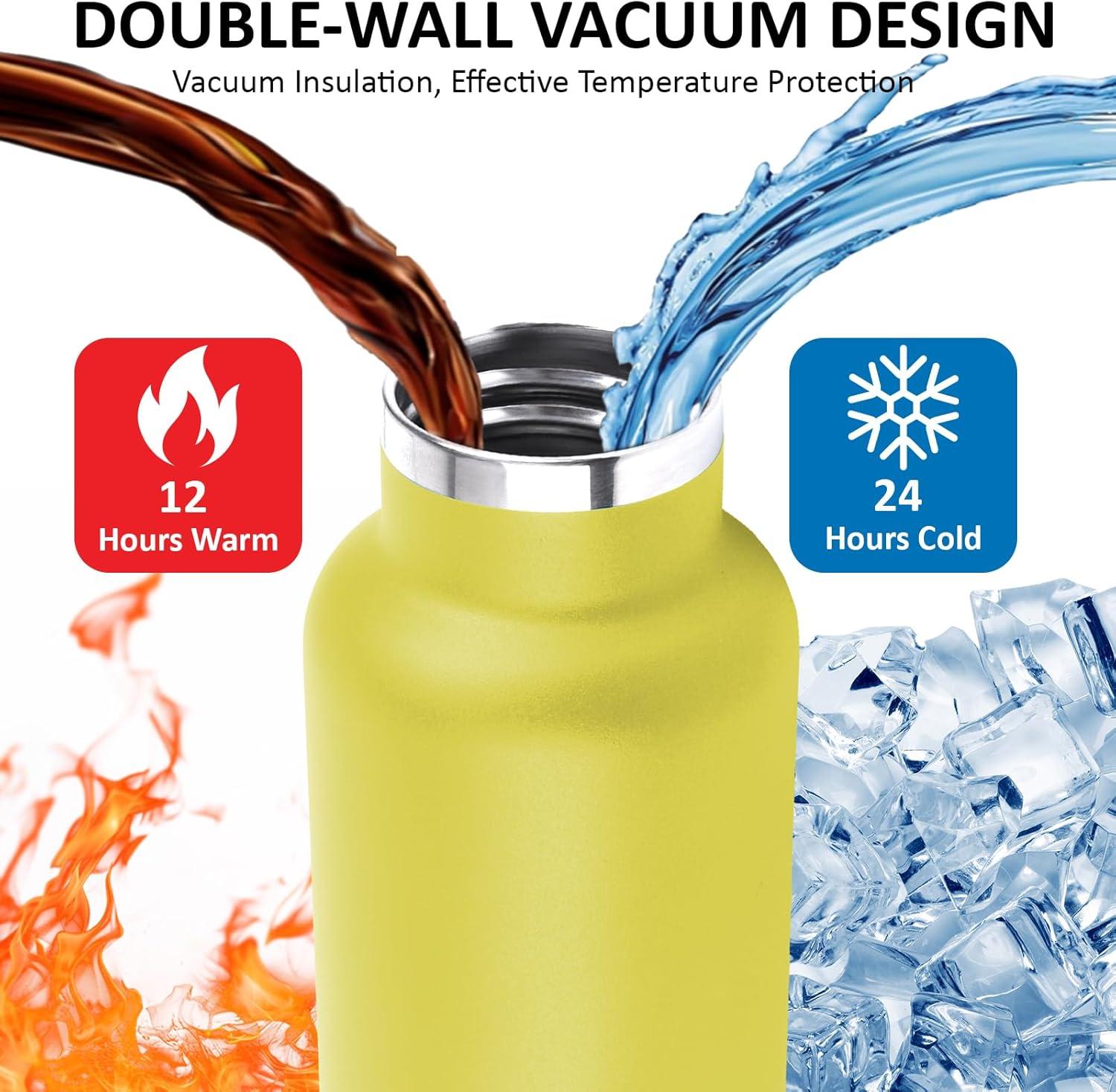 image:imageGourde Isotherme Gourde 750 ml Sans BPA Bouteille Isotherme Anti Fuite Bouteille Inox Double Isolation Facile Nettoyer Bouteille deau pour Sport Camping Yoga RandonneRunningPoudre Jaune