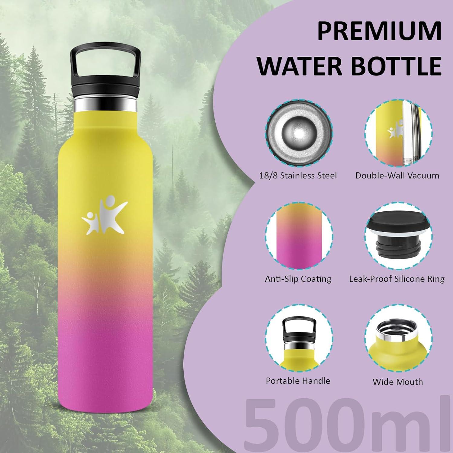 image:imageGourde Isotherme Gourde 750 ml Sans BPA Bouteille Isotherme Anti Fuite Bouteille Inox Double Isolation Facile Nettoyer Bouteille deau pour Sport Camping Yoga RandonneRunningPoudre Jaune