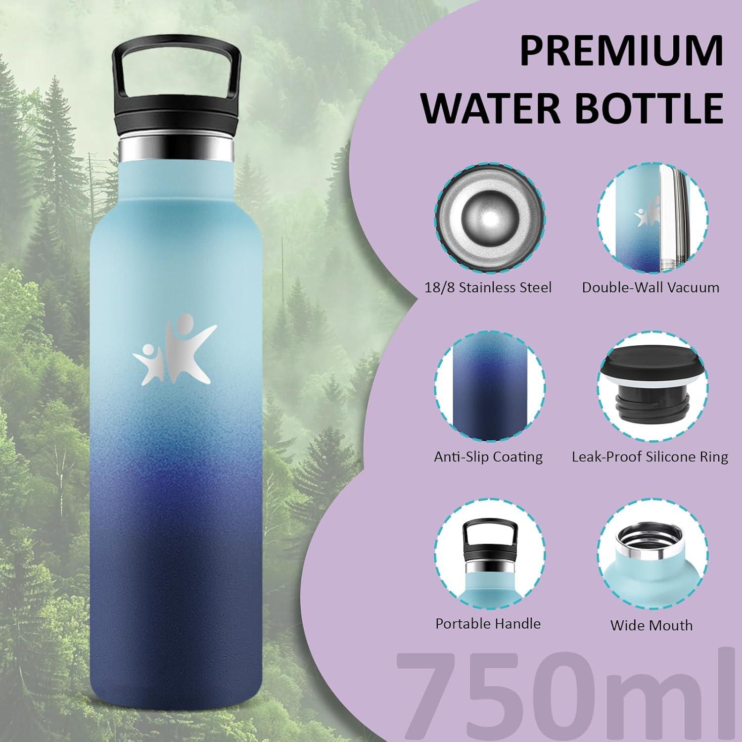 image:imageGourde Isotherme Gourde 750 ml Sans BPA Bouteille Isotherme Anti Fuite Bouteille Inox Double Isolation Facile Nettoyer Bouteille deau pour Sport Camping Yoga RandonneRunningJbbleu