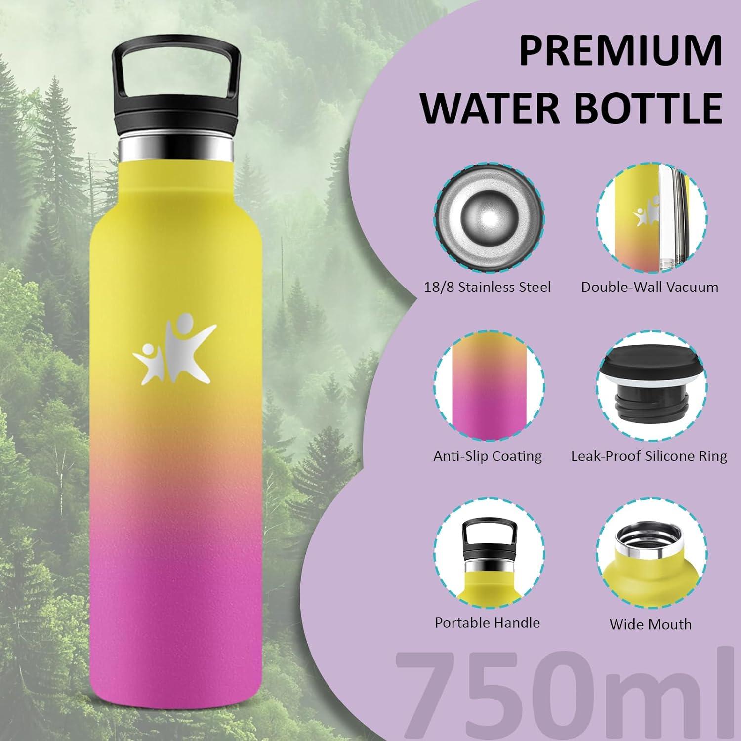 image:imageGourde Isotherme Gourde 750 ml Sans BPA Bouteille Isotherme Anti Fuite Bouteille Inox Double Isolation Facile Nettoyer Bouteille deau pour Sport Camping Yoga RandonneRunningPoudre Jaune