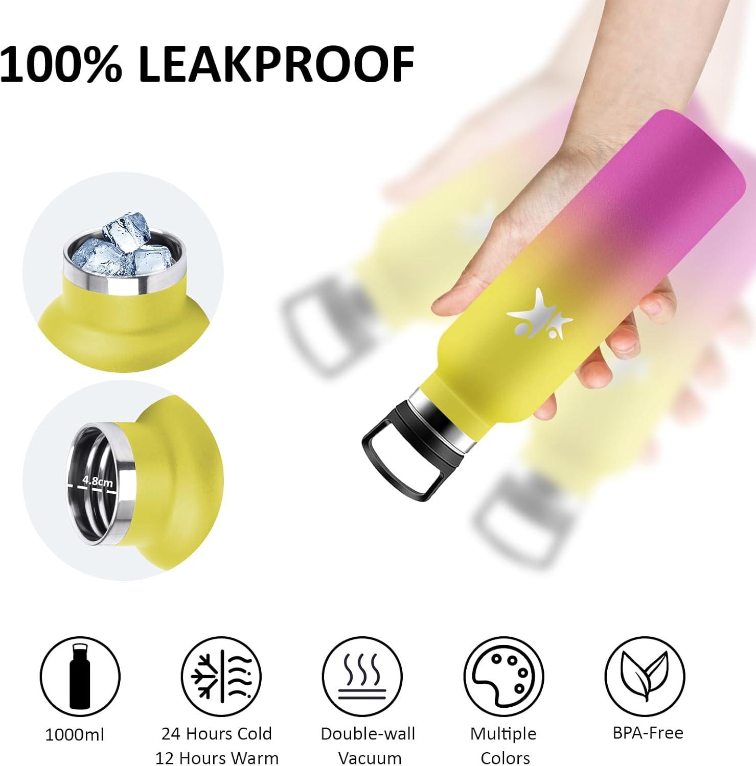 image:imageGourde Isotherme Gourde 750 ml Sans BPA Bouteille Isotherme Anti Fuite Bouteille Inox Double Isolation Facile Nettoyer Bouteille deau pour Sport Camping Yoga RandonneRunningPoudre Jaune