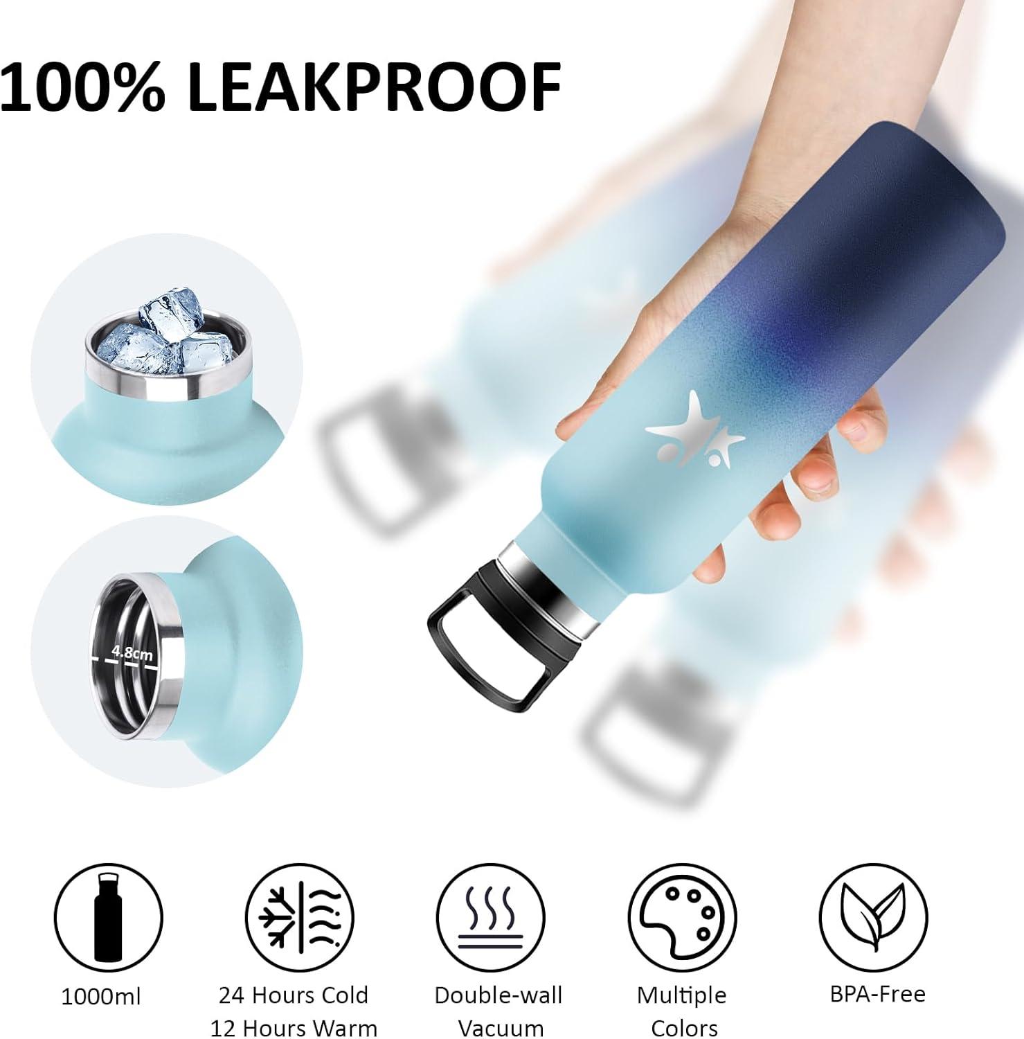 image:imageGourde Isotherme Gourde 750 ml Sans BPA Bouteille Isotherme Anti Fuite Bouteille Inox Double Isolation Facile Nettoyer Bouteille deau pour Sport Camping Yoga RandonneRunningJbbleu