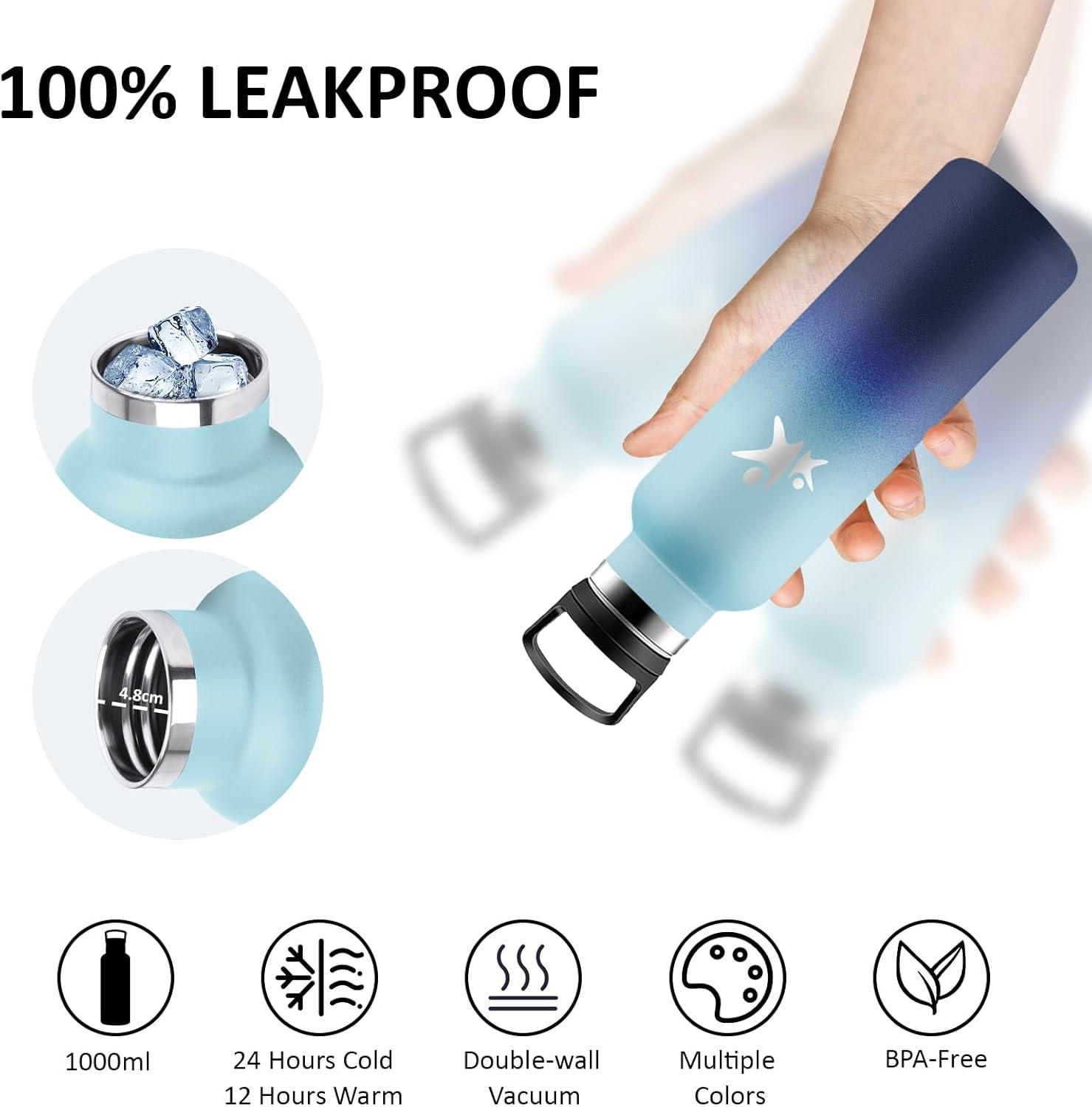 image:imageGourde Isotherme Gourde 750 ml Sans BPA Bouteille Isotherme Anti Fuite Bouteille Inox Double Isolation Facile Nettoyer Bouteille deau pour Sport Camping Yoga RandonneRunningJbbleu