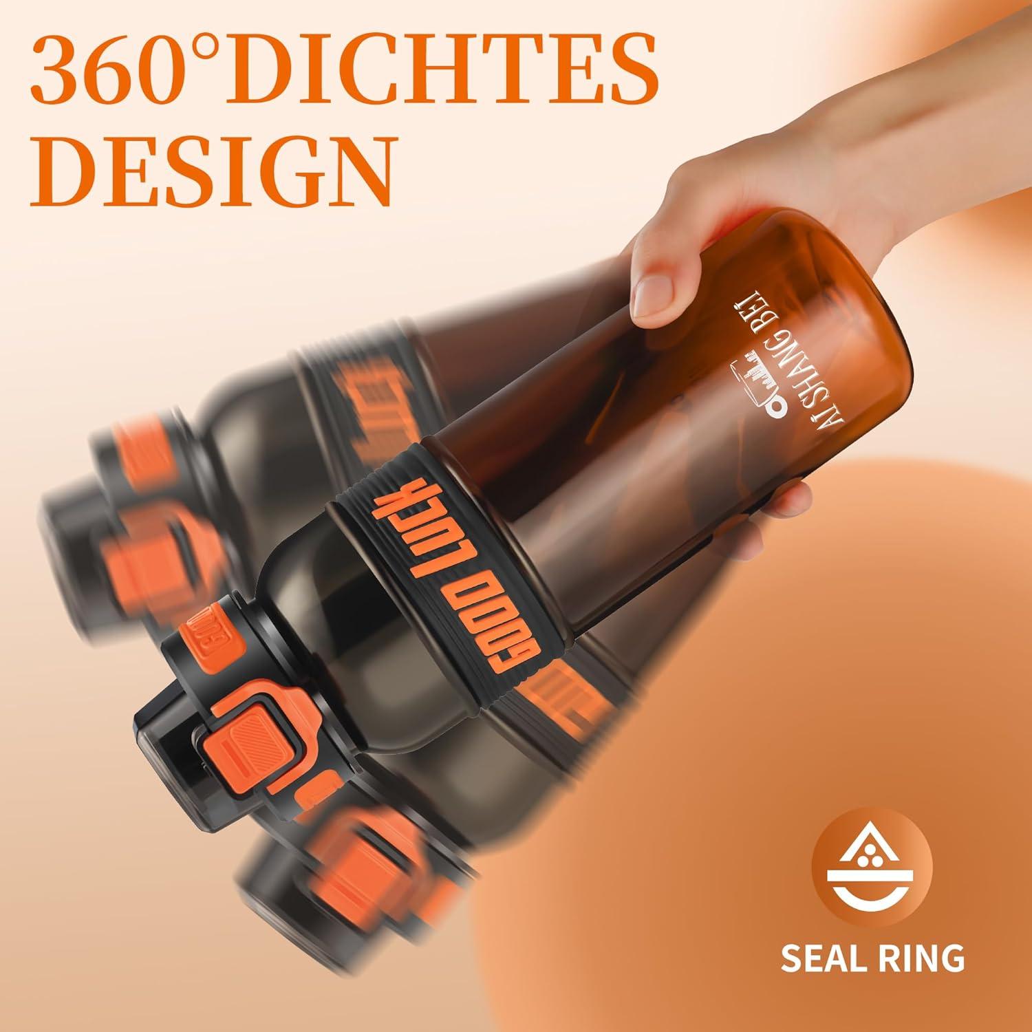 image:imageGourde Sport 1L Bouteille deau tanche et sans BPA Bouteille deau de sport pour le fitness la gym et les sports de plein airOrange Fonc