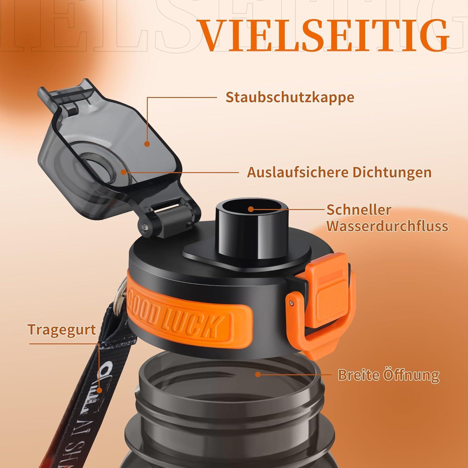 image:imageGourde Sport 1L Bouteille deau tanche et sans BPA Bouteille deau de sport pour le fitness la gym et les sports de plein airOrange Fonc