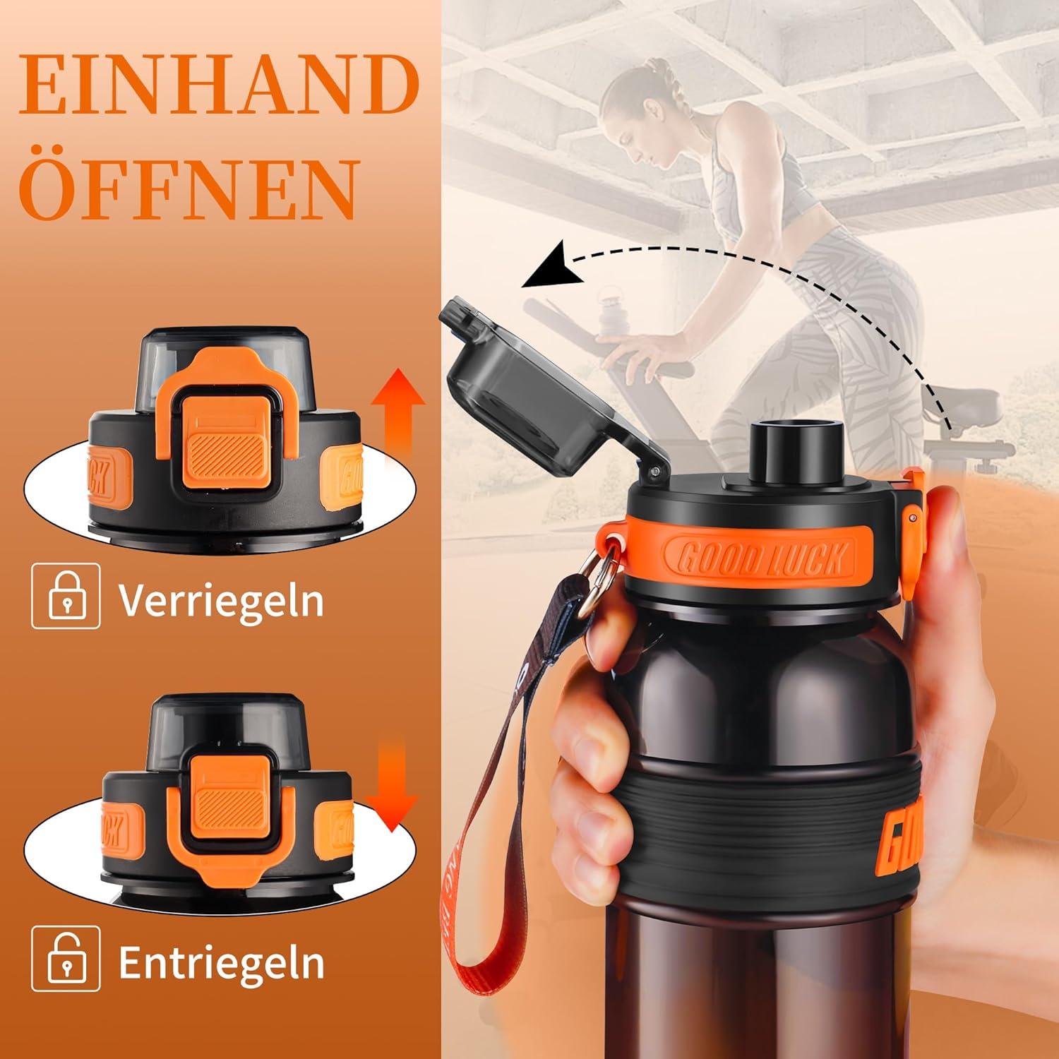 image:imageGourde Sport 1L Bouteille deau tanche et sans BPA Bouteille deau de sport pour le fitness la gym et les sports de plein airOrange Fonc
