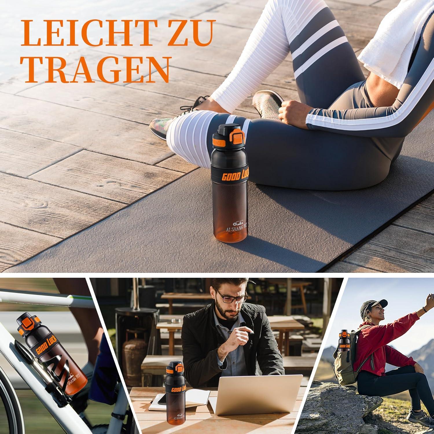 image:imageGourde Sport 1L Bouteille deau tanche et sans BPA Bouteille deau de sport pour le fitness la gym et les sports de plein airOrange Fonc