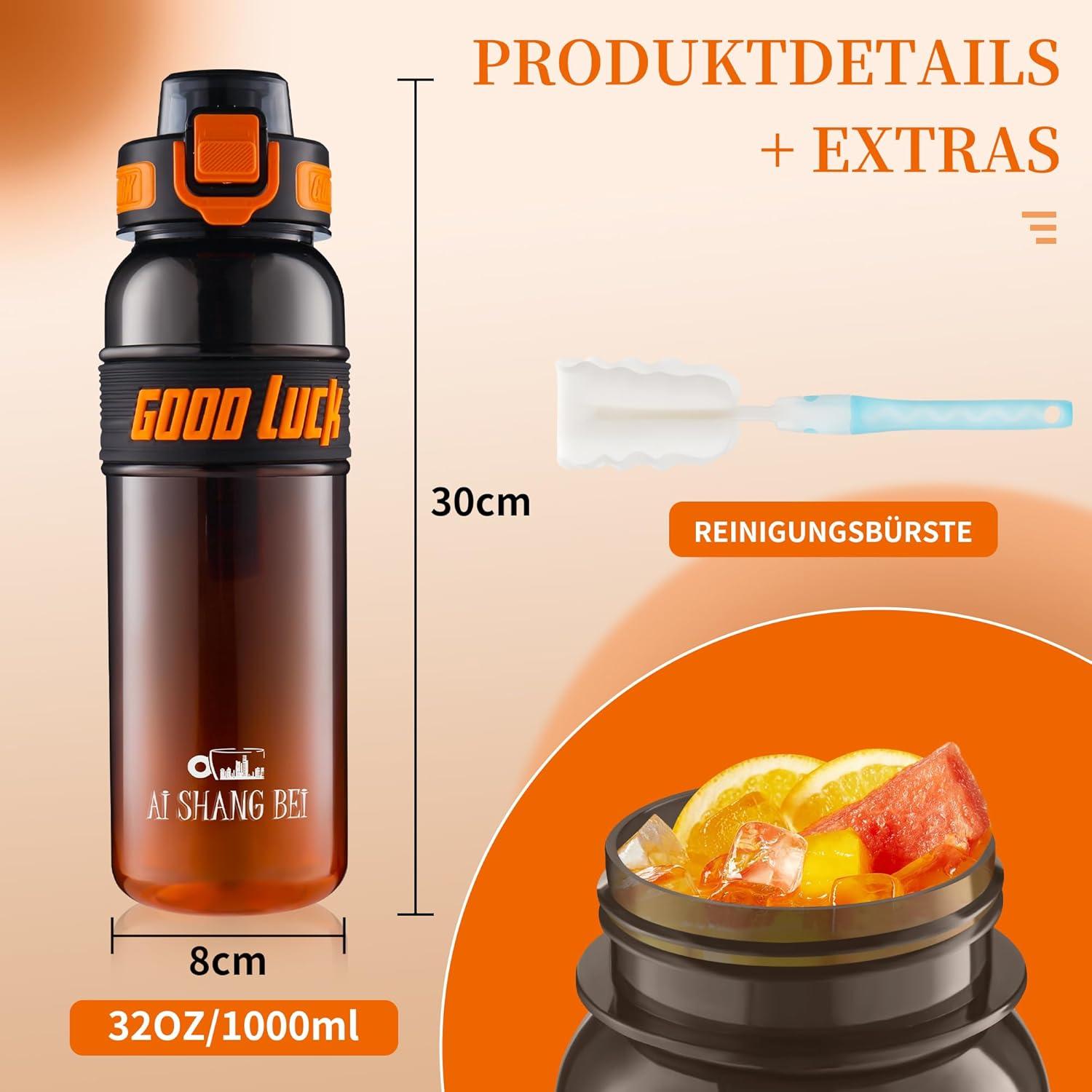image:imageGourde Sport 1L Bouteille deau tanche et sans BPA Bouteille deau de sport pour le fitness la gym et les sports de plein airOrange Fonc