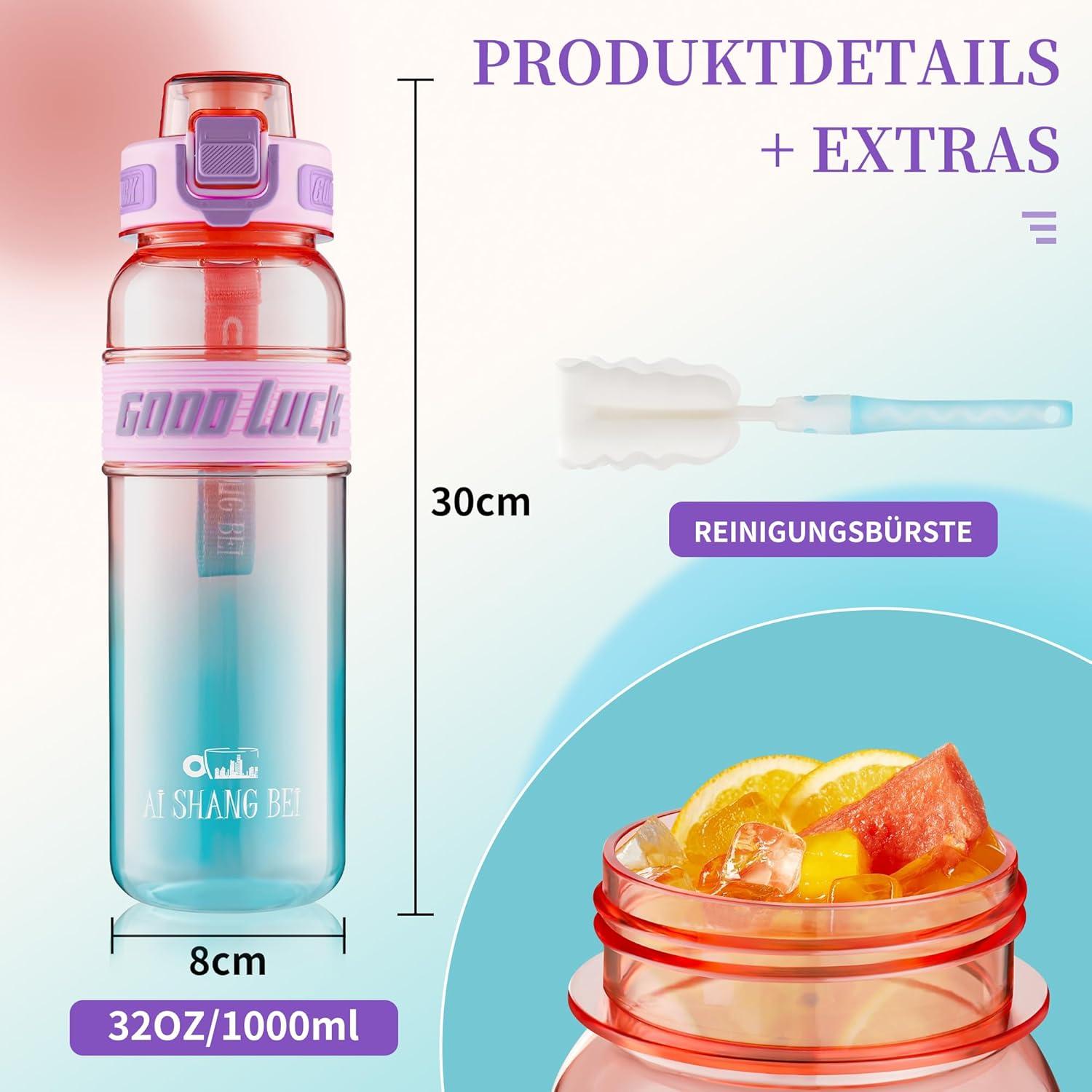 image:imageGourde Sport 1L Bouteille deau tanche et sans BPA Bouteille deau de sport pour le fitness la gym et les sports de plein airRose Clair