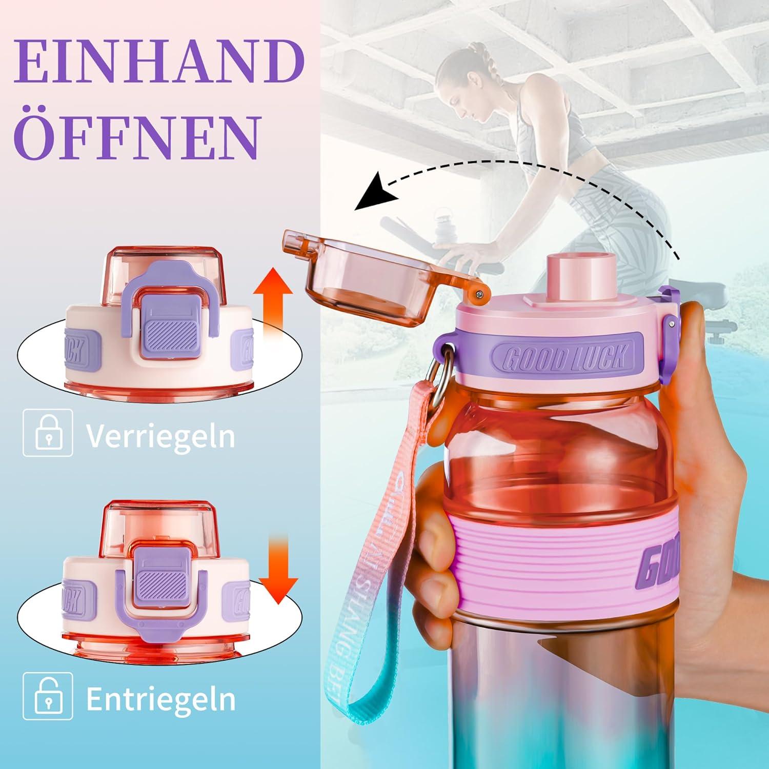 image:imageGourde Sport 1L Bouteille deau tanche et sans BPA Bouteille deau de sport pour le fitness la gym et les sports de plein airRose Clair