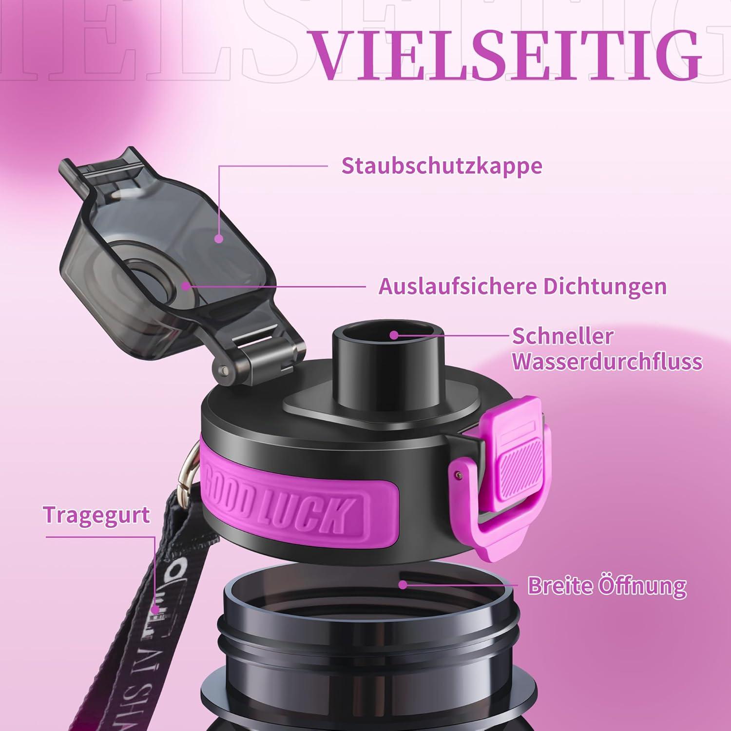 image:imageGourde Sport 1L Bouteille deau tanche et sans BPA Bouteille deau de sport pour le fitness la gym et les sports de plein airRouge Rose Fonc