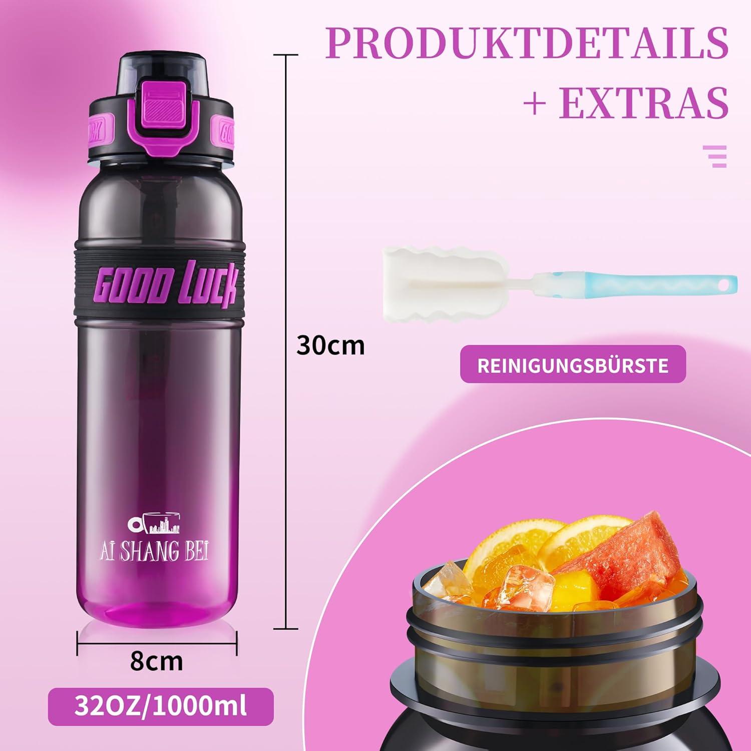 image:imageGourde Sport 1L Bouteille deau tanche et sans BPA Bouteille deau de sport pour le fitness la gym et les sports de plein airRouge Rose Fonc