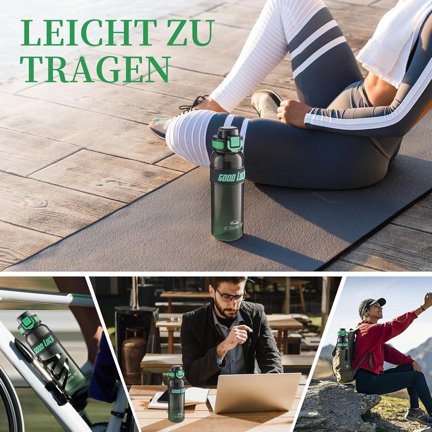 image:imageGourde Sport 1L Bouteille deau tanche et sans BPA Bouteille deau de sport pour le fitness la gym et les sports de plein airVert Fonc