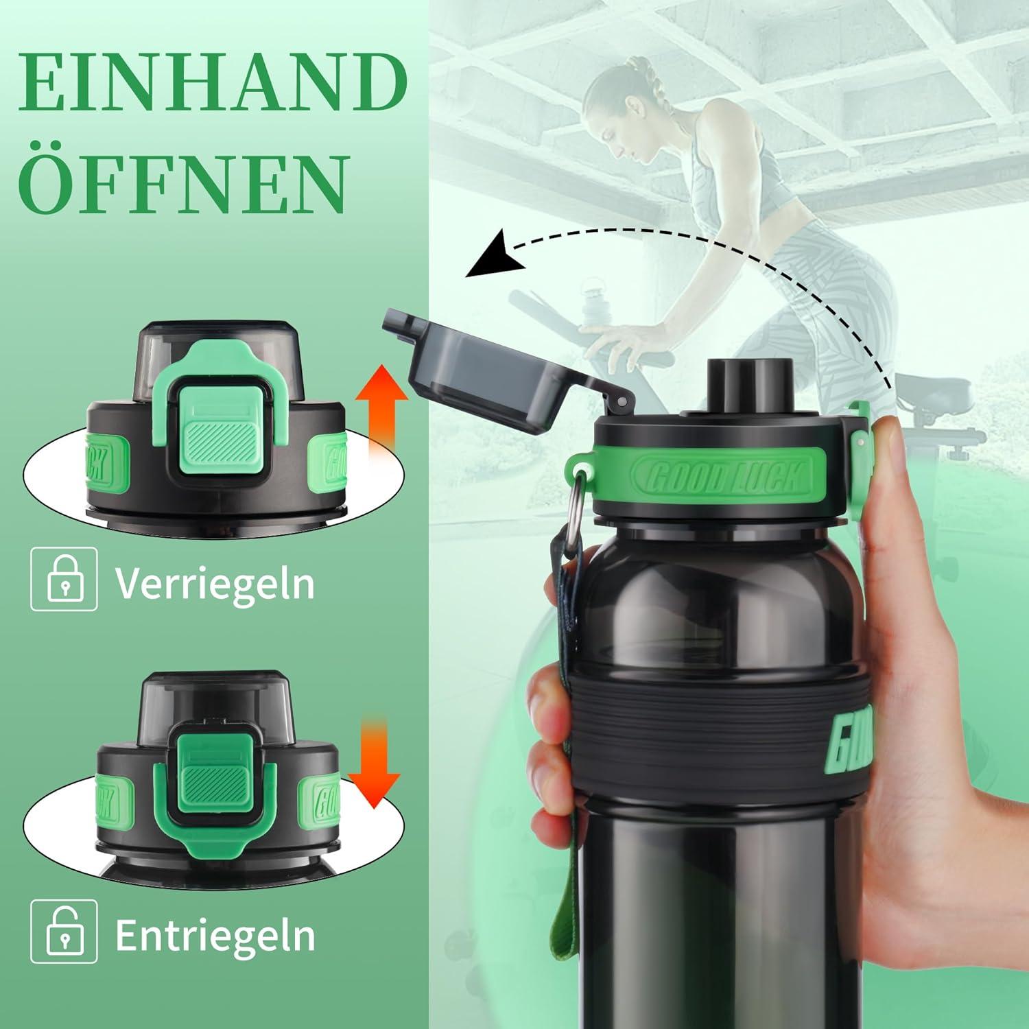 image:imageGourde Sport 1L Bouteille deau tanche et sans BPA Bouteille deau de sport pour le fitness la gym et les sports de plein airVert Fonc
