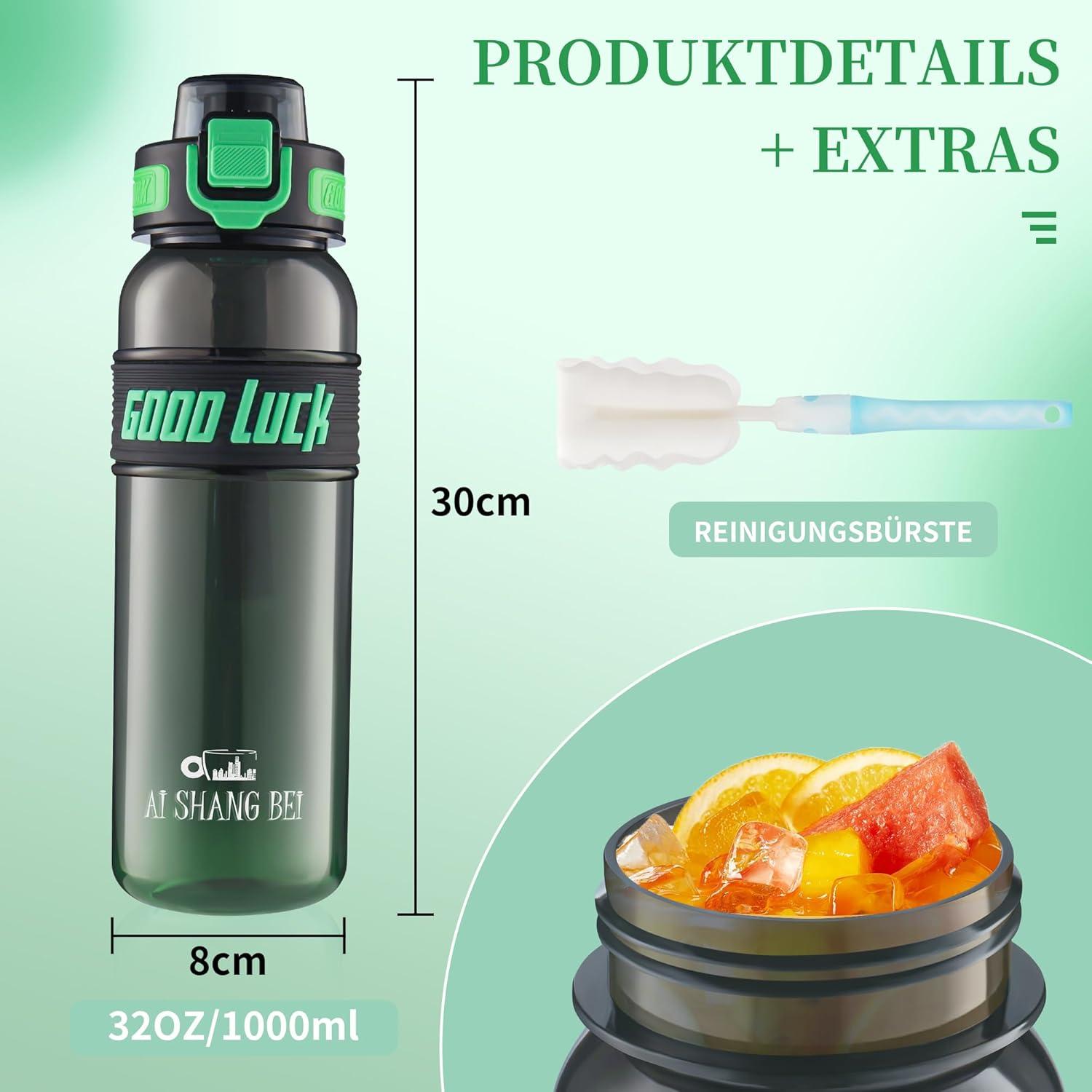 image:imageGourde Sport 1L Bouteille deau tanche et sans BPA Bouteille deau de sport pour le fitness la gym et les sports de plein airVert Fonc