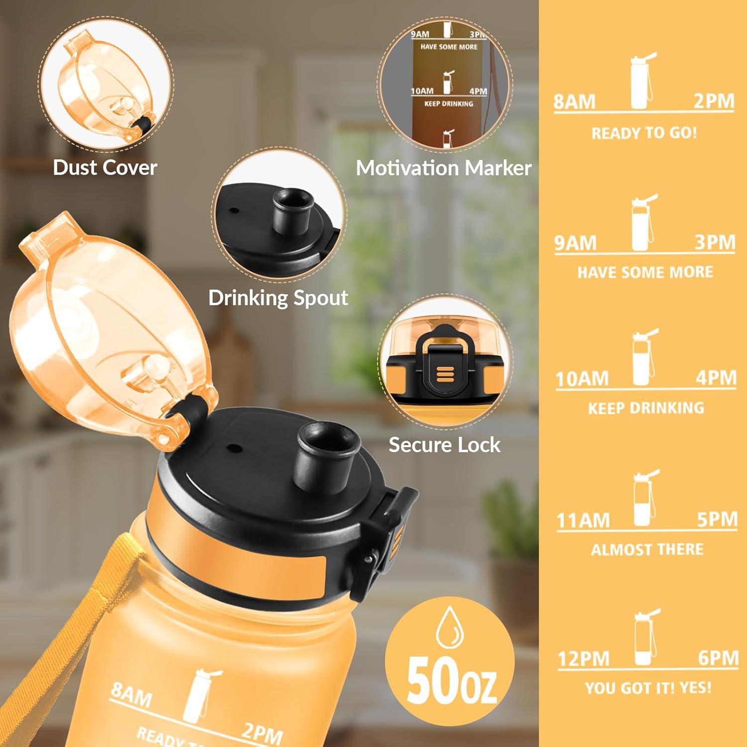 image:imageHoneyHolly Gourde 1L sans BPA Bouteille Sport Marqueur Horaire Bouteille tanche Portable Gourde Gradue pour Salle de Sport Vlo Bureau Extrieur cole Water BottleAmbre Orange 1500ml