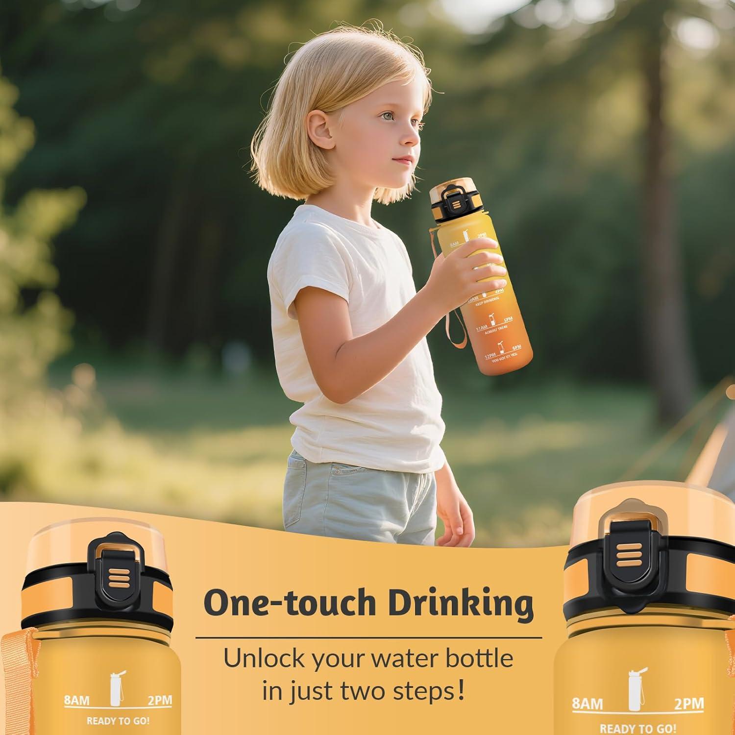 image:imageHoneyHolly Gourde 1L sans BPA Bouteille Sport Marqueur Horaire Bouteille tanche Portable Gourde Gradue pour Salle de Sport Vlo Bureau Extrieur cole Water BottleAmbre Orange 500ml