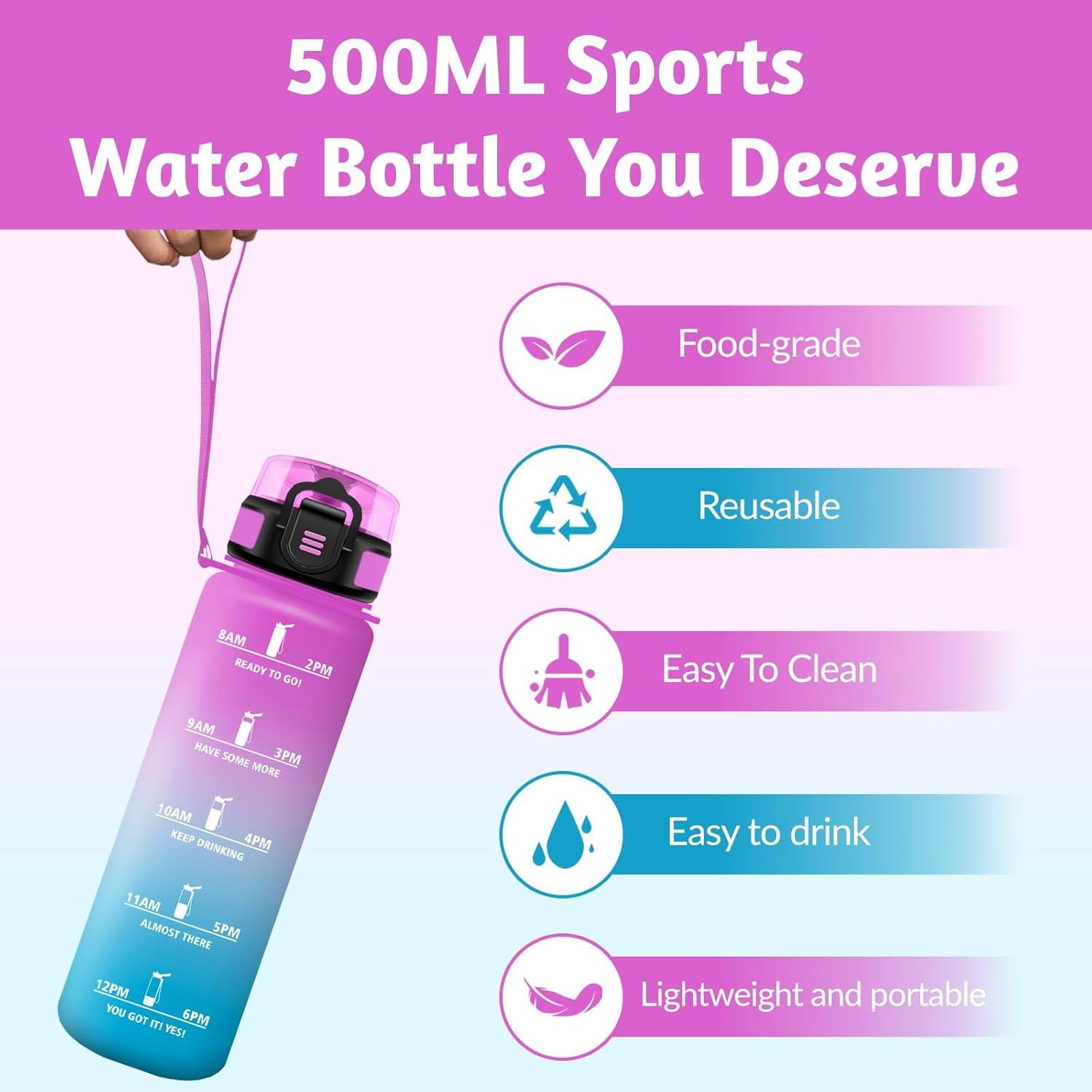 image:imageHoneyHolly Gourde 1L sans BPA Bouteille Sport Marqueur Horaire Bouteille tanche Portable Gourde Gradue pour Salle de Sport Vlo Bureau Extrieur cole Water BottleRose Cyan 1000ml