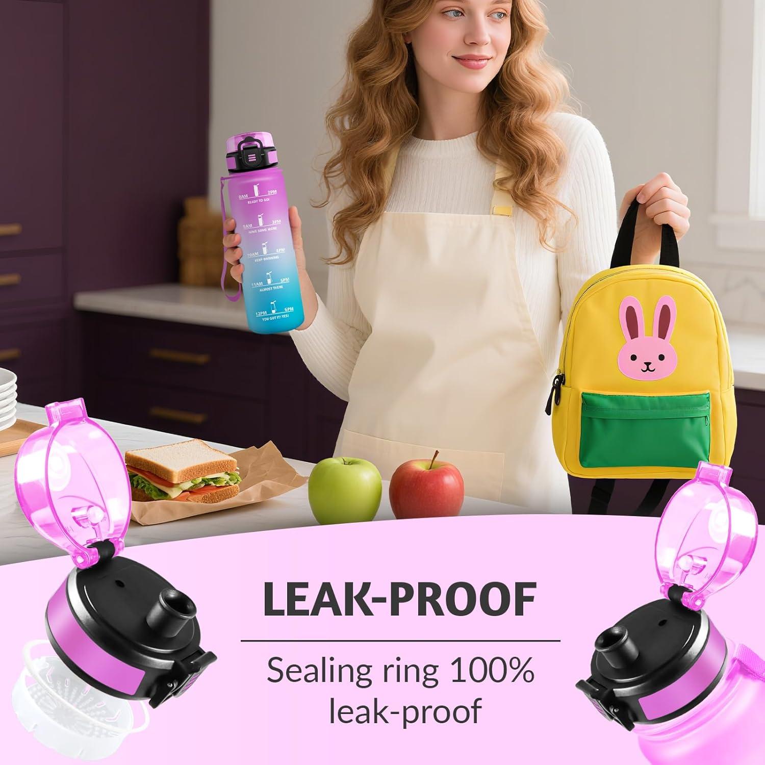 image:imageHoneyHolly Gourde 1L sans BPA Bouteille Sport Marqueur Horaire Bouteille tanche Portable Gourde Gradue pour Salle de Sport Vlo Bureau Extrieur cole Water BottleRose Cyan 1000ml