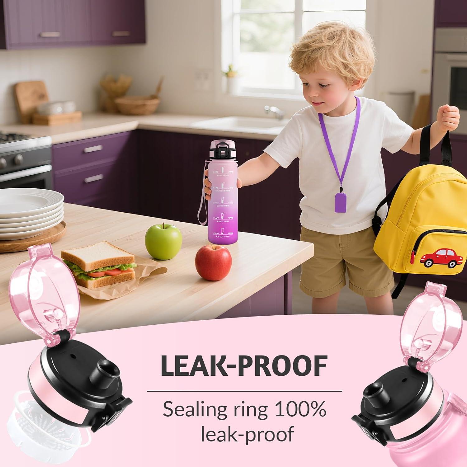 image:imageHoneyHolly Gourde 1L sans BPA Bouteille Sport Marqueur Horaire Bouteille tanche Portable Gourde Gradue pour Salle de Sport Vlo Bureau Extrieur cole Water BottleRose Rose 500ml