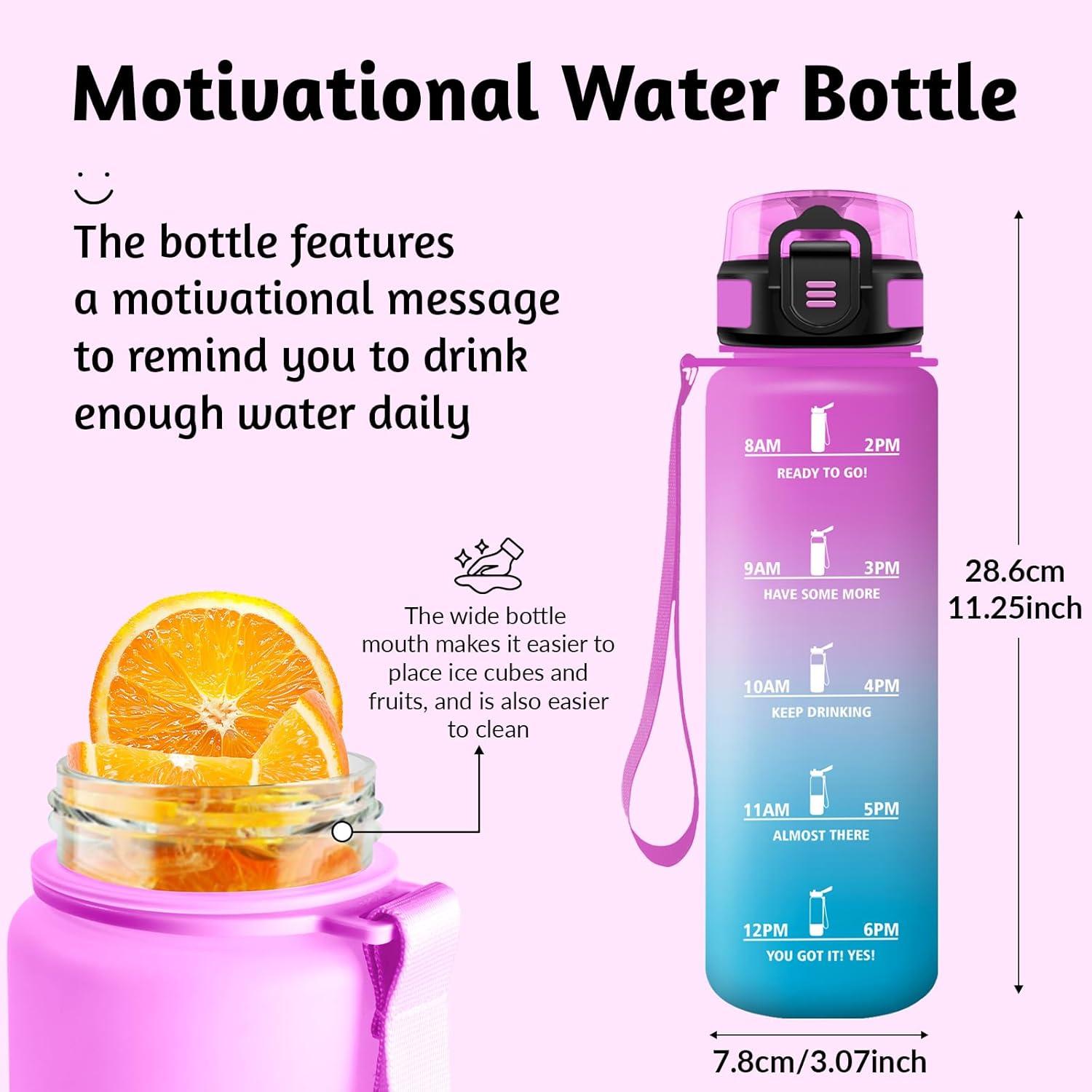image:imageHoneyHolly Gourde 1L sans BPA Bouteille Sport Marqueur Horaire Bouteille tanche Portable Gourde Gradue pour Salle de Sport Vlo Bureau Extrieur cole Water BottleRose Cyan 1000ml