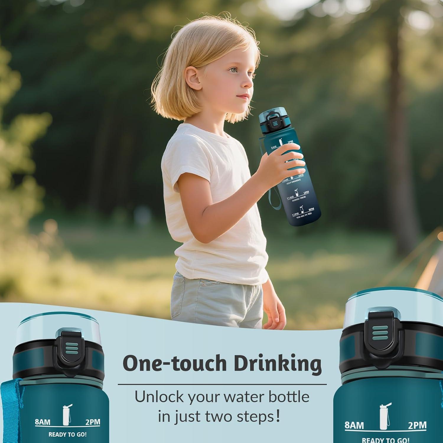 image:imageHoneyHolly Gourde 1L sans BPA Bouteille Sport Marqueur Horaire Bouteille tanche Portable Gourde Gradue pour Salle de Sport Vlo Bureau Extrieur cole Water BottleVert Gris 500ml
