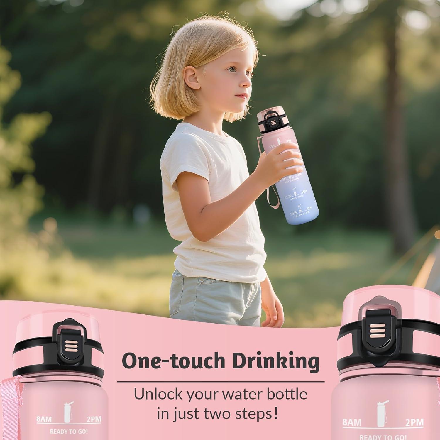 image:imageHoneyHolly Gourde 1L sans BPA Bouteille Sport Marqueur Horaire Bouteille tanche Portable Gourde Gradue pour Salle de Sport Vlo Bureau Extrieur cole Water BottleRose Ciel 500ml