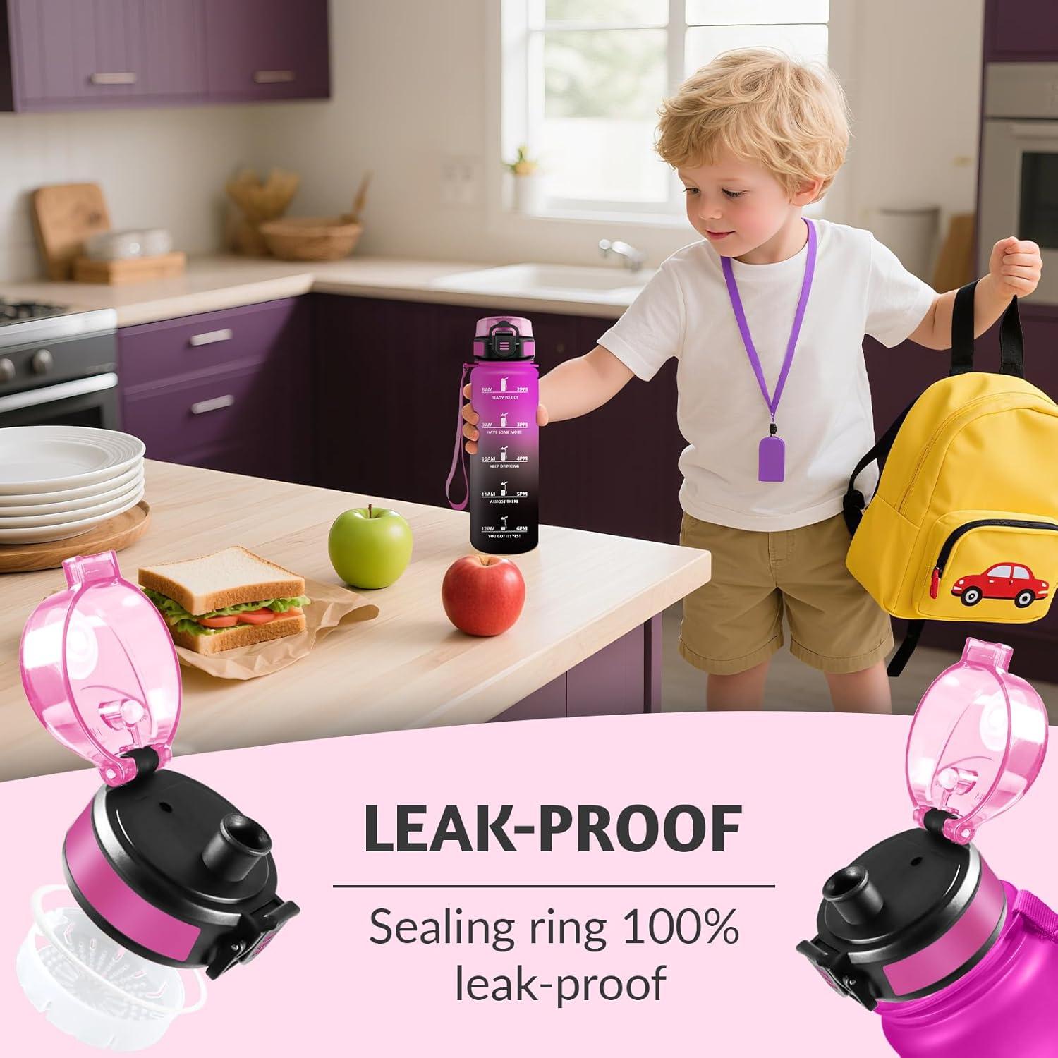 image:imageHoneyHolly Gourde 1L sans BPA Bouteille Sport Marqueur Horaire Bouteille tanche Portable Gourde Gradue pour Salle de Sport Vlo Bureau Extrieur cole Water BottleViolet Noir 500ml