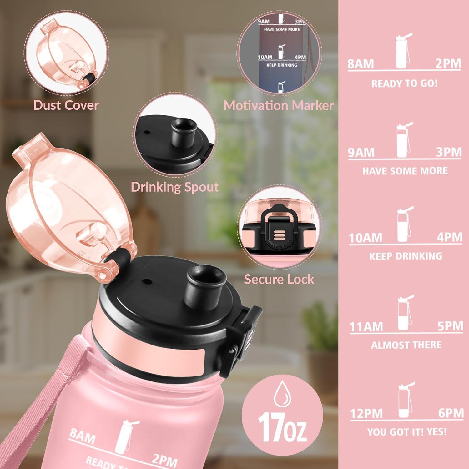 image:imageHoneyHolly Gourde 1L sans BPA Bouteille Sport Marqueur Horaire Bouteille tanche Portable Gourde Gradue pour Salle de Sport Vlo Bureau Extrieur cole Water BottleRose Ciel 500ml