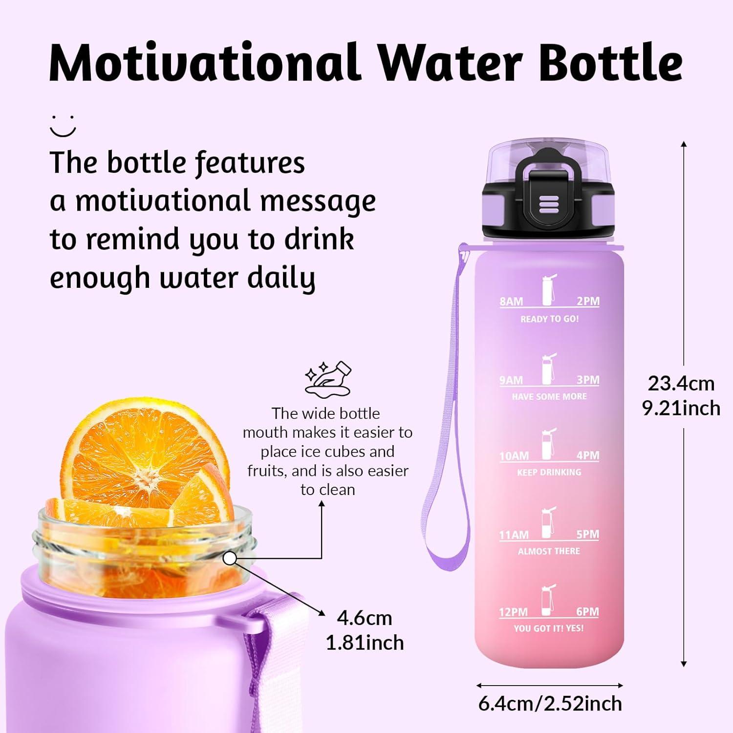 image:imageHoneyHolly Gourde 1L sans BPA Bouteille Sport Marqueur Horaire Bouteille tanche Portable Gourde Gradue pour Salle de Sport Vlo Bureau Extrieur cole Water BottleIris Rose 500ml