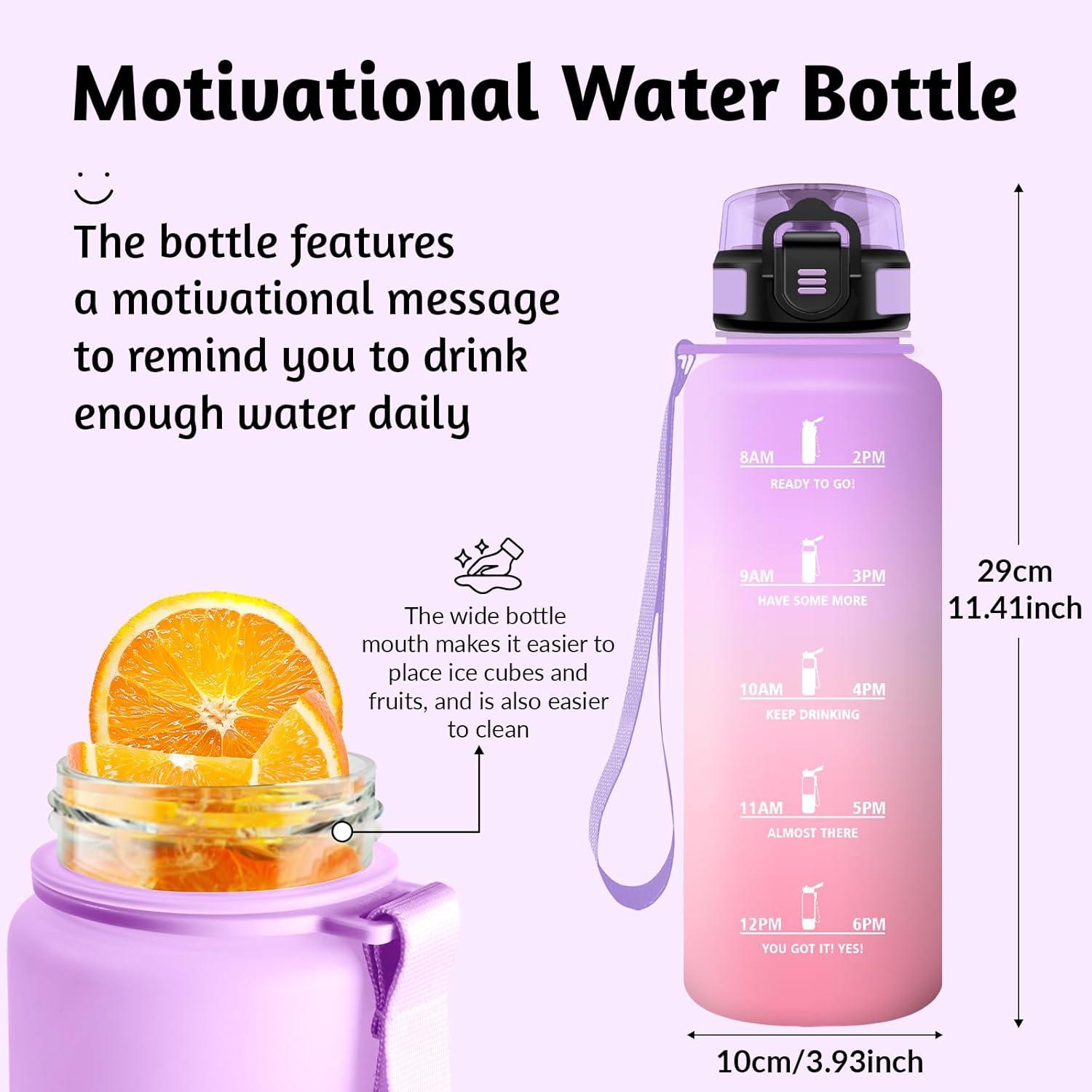 image:imageHoneyHolly Gourde 1L sans BPA Bouteille Sport Marqueur Horaire Bouteille tanche Portable Gourde Gradue pour Salle de Sport Vlo Bureau Extrieur cole Water BottleIris Rose 1500ml