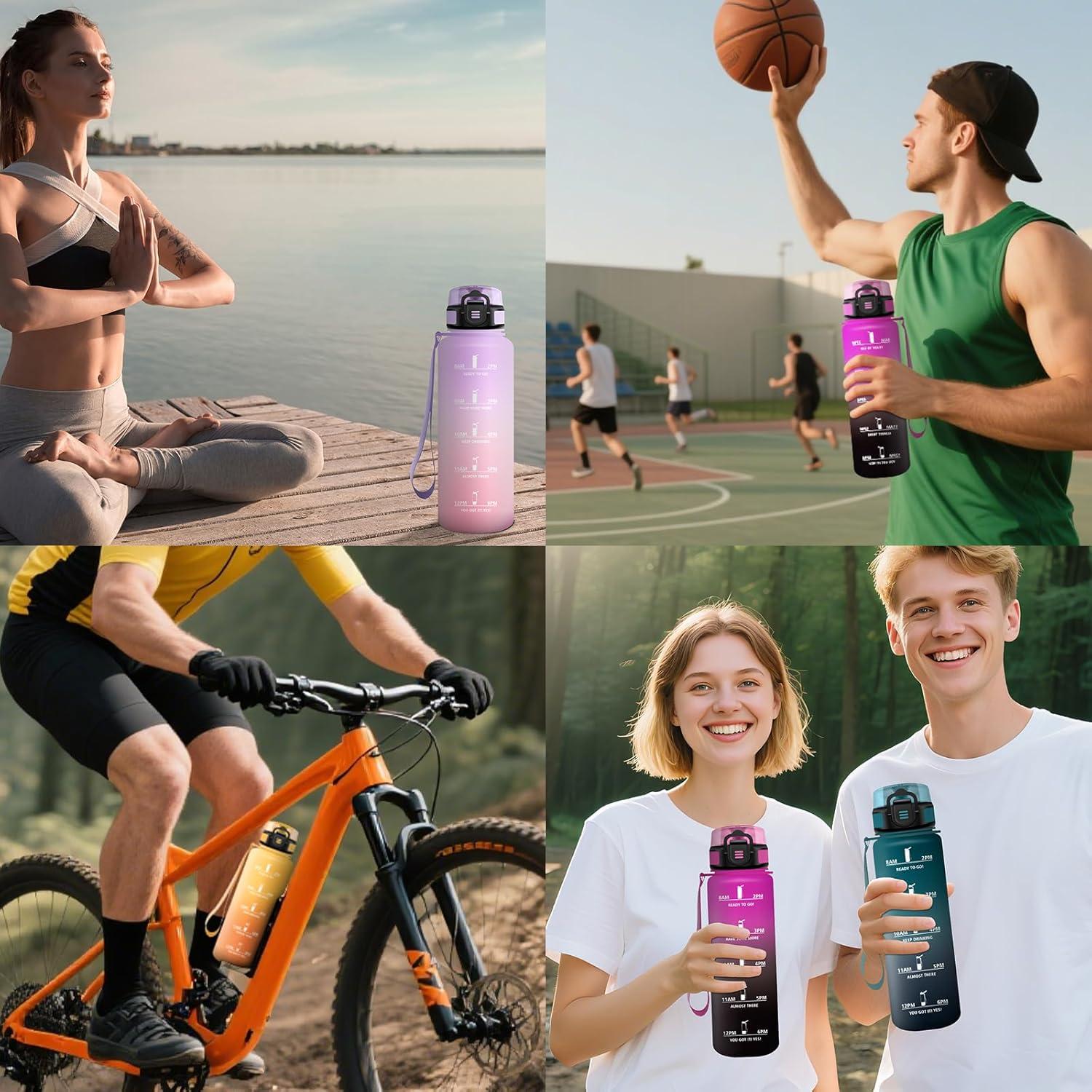 image:imageHoneyHolly Gourde 1L sans BPA Bouteille Sport Marqueur Horaire Bouteille tanche Portable Gourde Gradue pour Salle de Sport Vlo Bureau Extrieur cole Water BottleAmbre Orange 1500ml