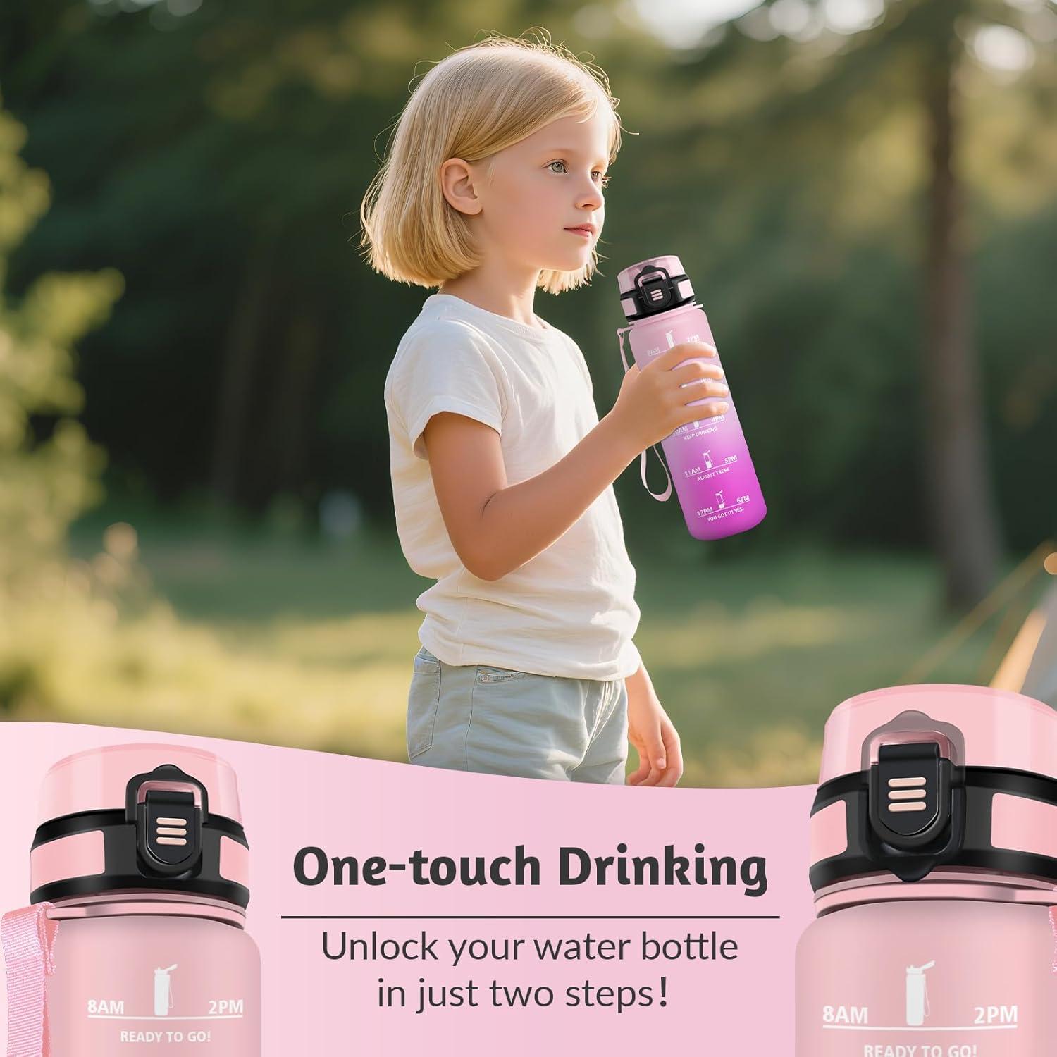image:imageHoneyHolly Gourde 1L sans BPA Bouteille Sport Marqueur Horaire Bouteille tanche Portable Gourde Gradue pour Salle de Sport Vlo Bureau Extrieur cole Water BottleRose Rose 500ml