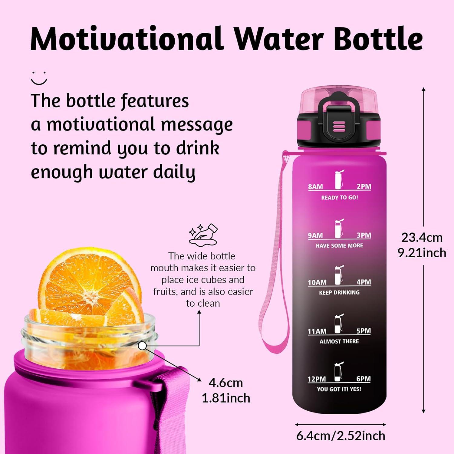 image:imageHoneyHolly Gourde 1L sans BPA Bouteille Sport Marqueur Horaire Bouteille tanche Portable Gourde Gradue pour Salle de Sport Vlo Bureau Extrieur cole Water BottleViolet Noir 500ml