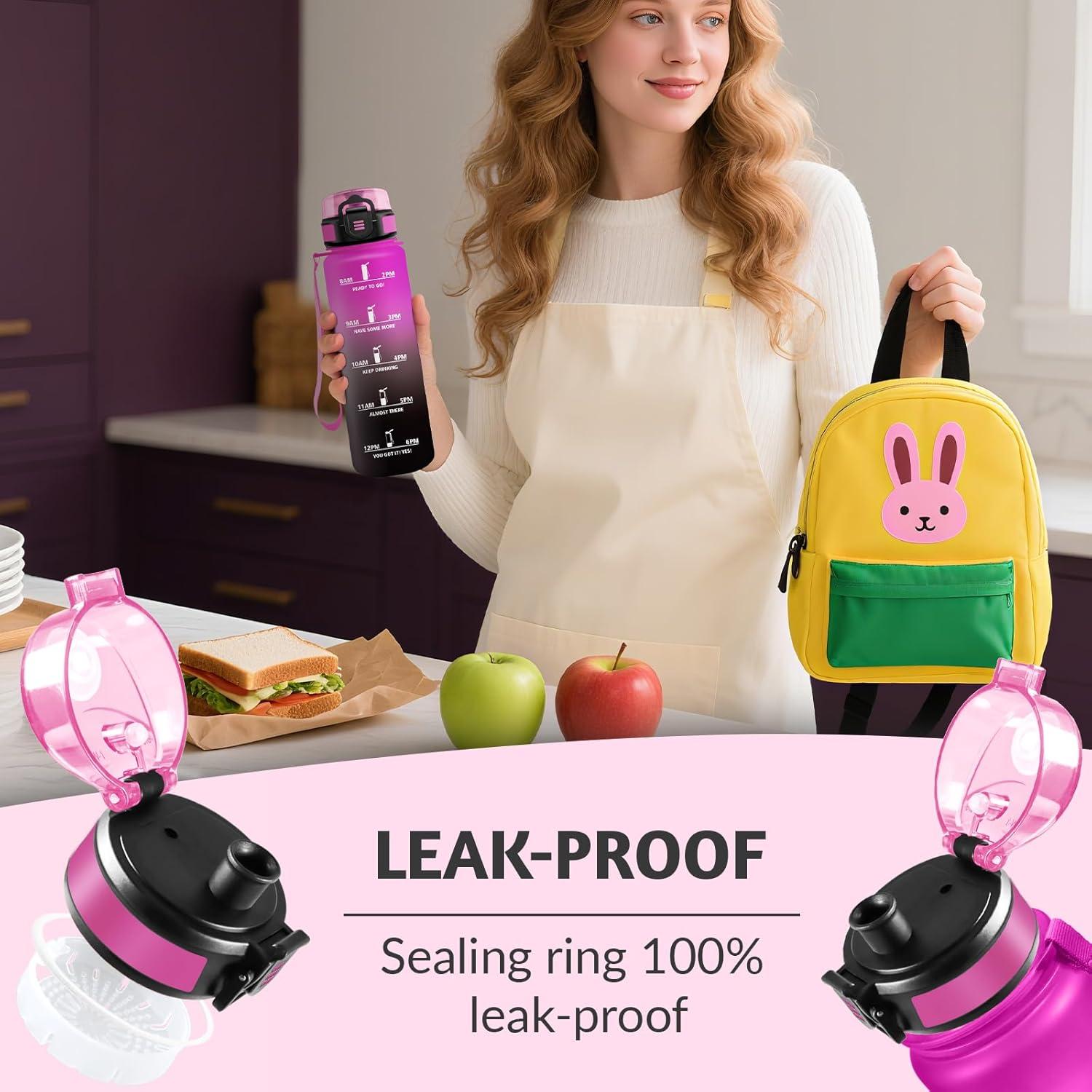 image:imageHoneyHolly Gourde 1L sans BPA Bouteille Sport Marqueur Horaire Bouteille tanche Portable Gourde Gradue pour Salle de Sport Vlo Bureau Extrieur cole Water BottleViolet Noir 1000ml