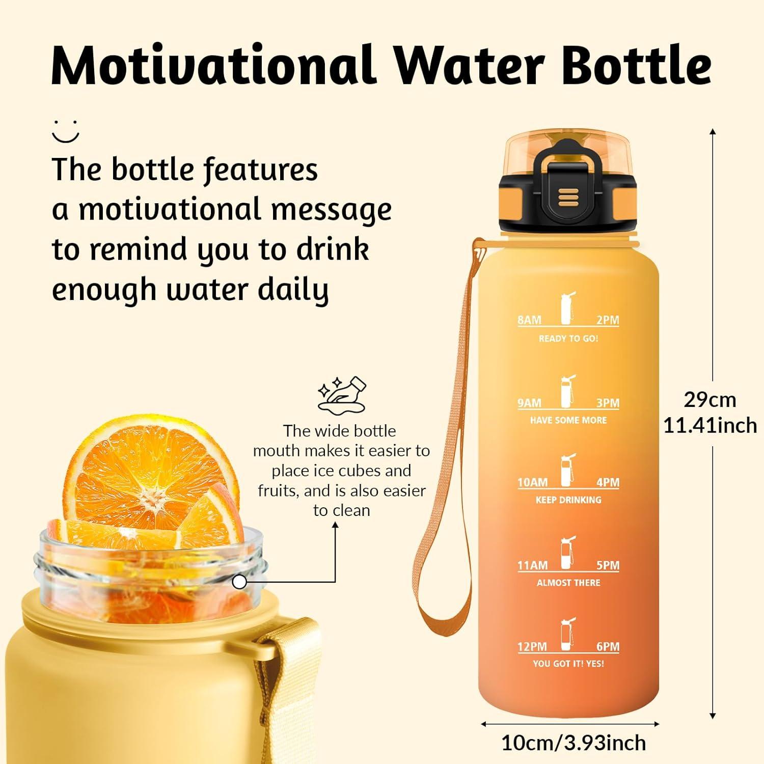 image:imageHoneyHolly Gourde 1L sans BPA Bouteille Sport Marqueur Horaire Bouteille tanche Portable Gourde Gradue pour Salle de Sport Vlo Bureau Extrieur cole Water BottleAmbre Orange 1500ml