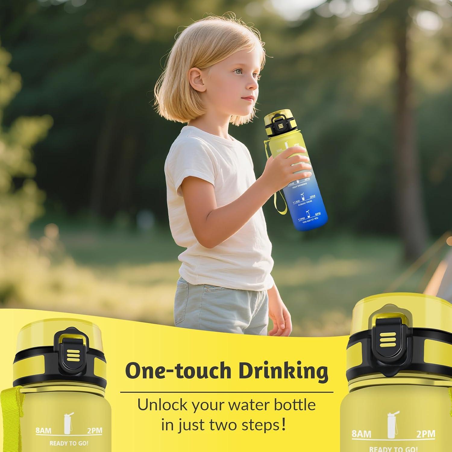image:imageHoneyHolly Gourde 1L sans BPA Bouteille Sport Marqueur Horaire Bouteille tanche Portable Gourde Gradue pour Salle de Sport Vlo Bureau Extrieur cole Water BottleJaune Bleu 500ml