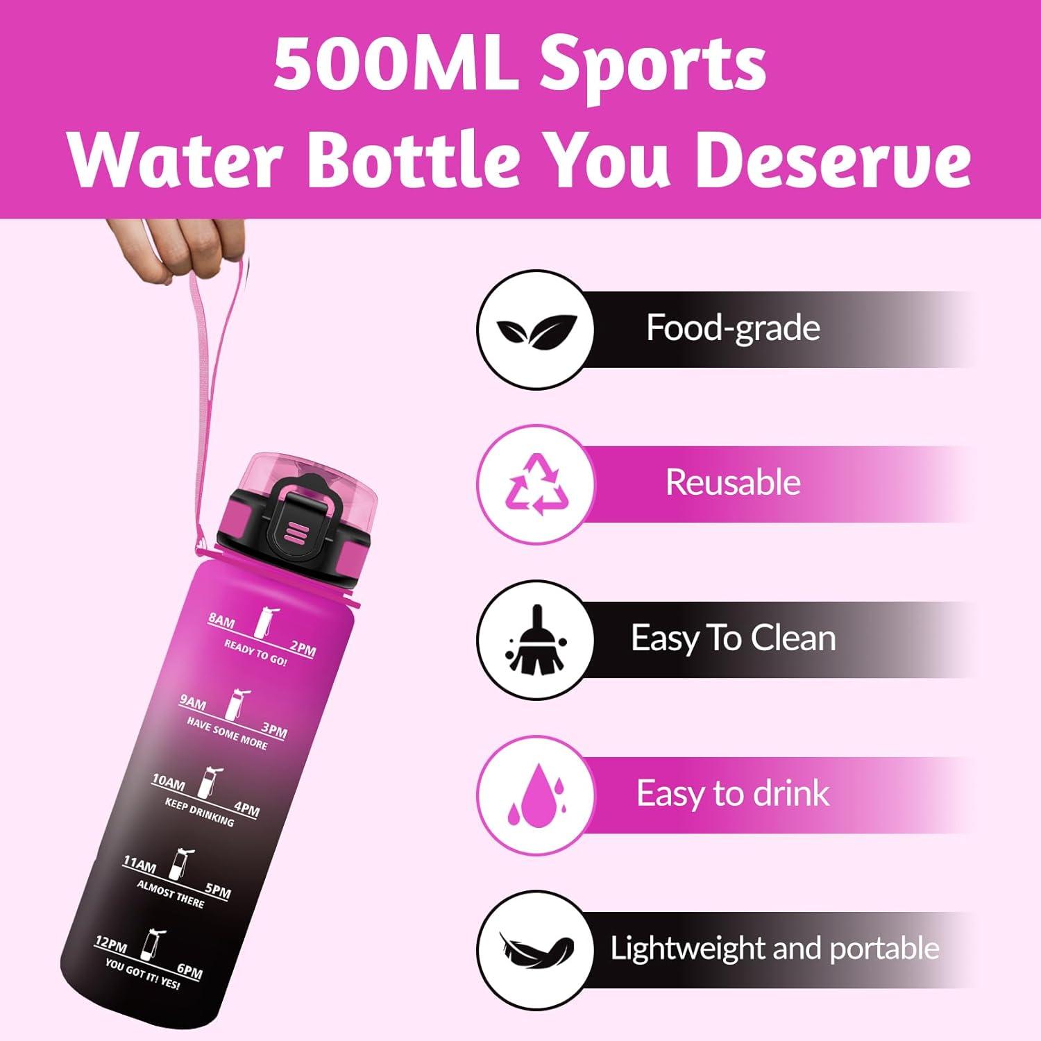 image:imageHoneyHolly Gourde 1L sans BPA Bouteille Sport Marqueur Horaire Bouteille tanche Portable Gourde Gradue pour Salle de Sport Vlo Bureau Extrieur cole Water BottleViolet Noir 500ml