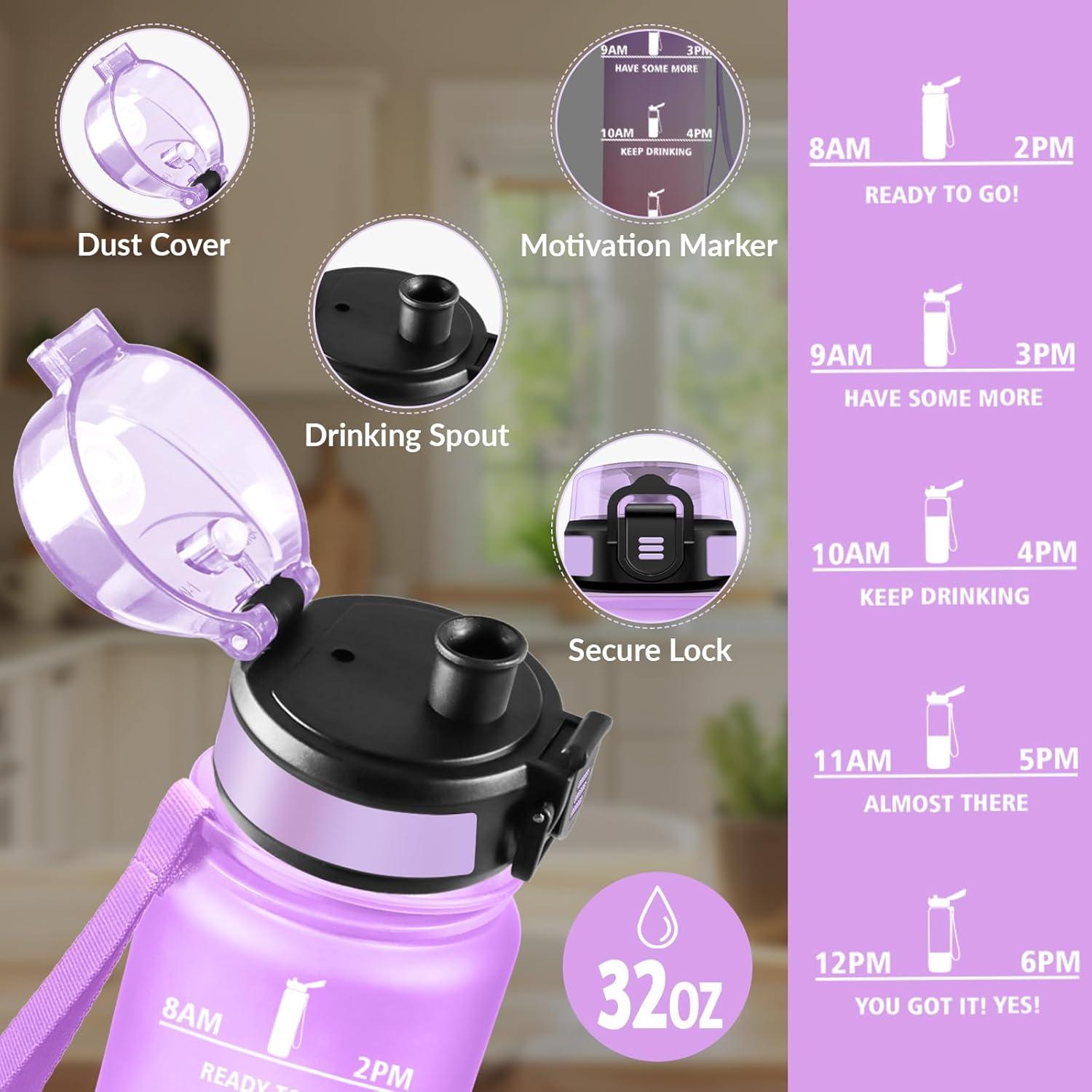 image:imageHoneyHolly Gourde 1L sans BPA Bouteille Sport Marqueur Horaire Bouteille tanche Portable Gourde Gradue pour Salle de Sport Vlo Bureau Extrieur cole Water BottleIris Rose 1000ml