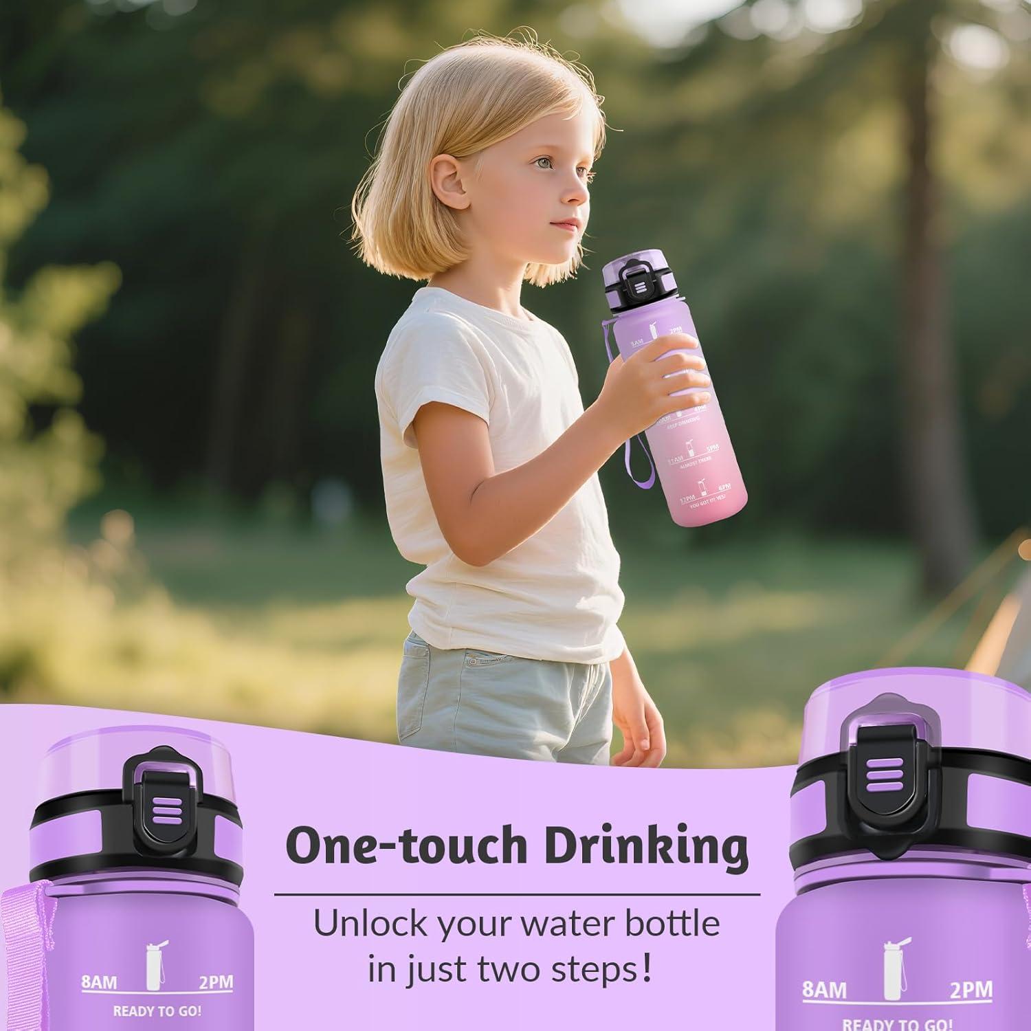 image:imageHoneyHolly Gourde 1L sans BPA Bouteille Sport Marqueur Horaire Bouteille tanche Portable Gourde Gradue pour Salle de Sport Vlo Bureau Extrieur cole Water BottleIris Rose 500ml