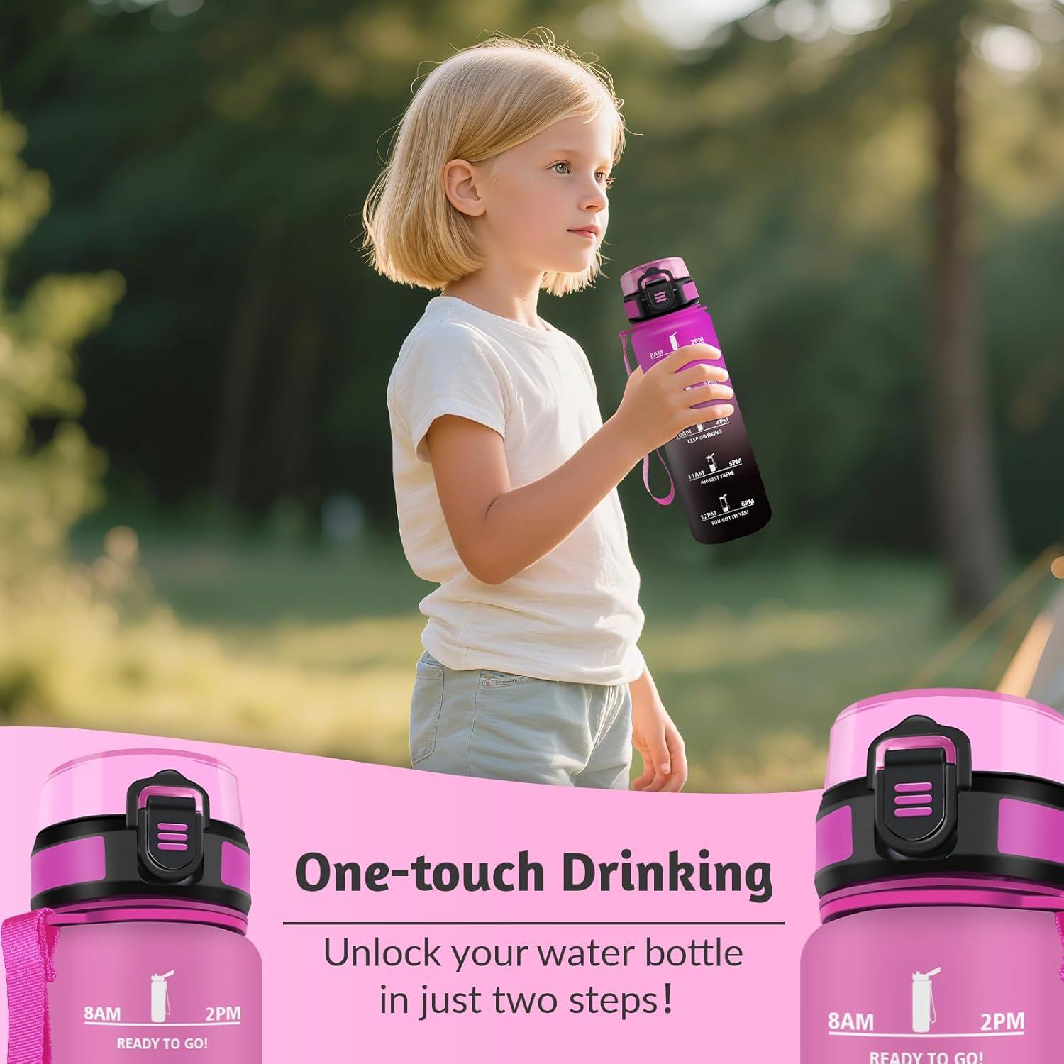 image:imageHoneyHolly Gourde 1L sans BPA Bouteille Sport Marqueur Horaire Bouteille tanche Portable Gourde Gradue pour Salle de Sport Vlo Bureau Extrieur cole Water BottleViolet Noir 500ml