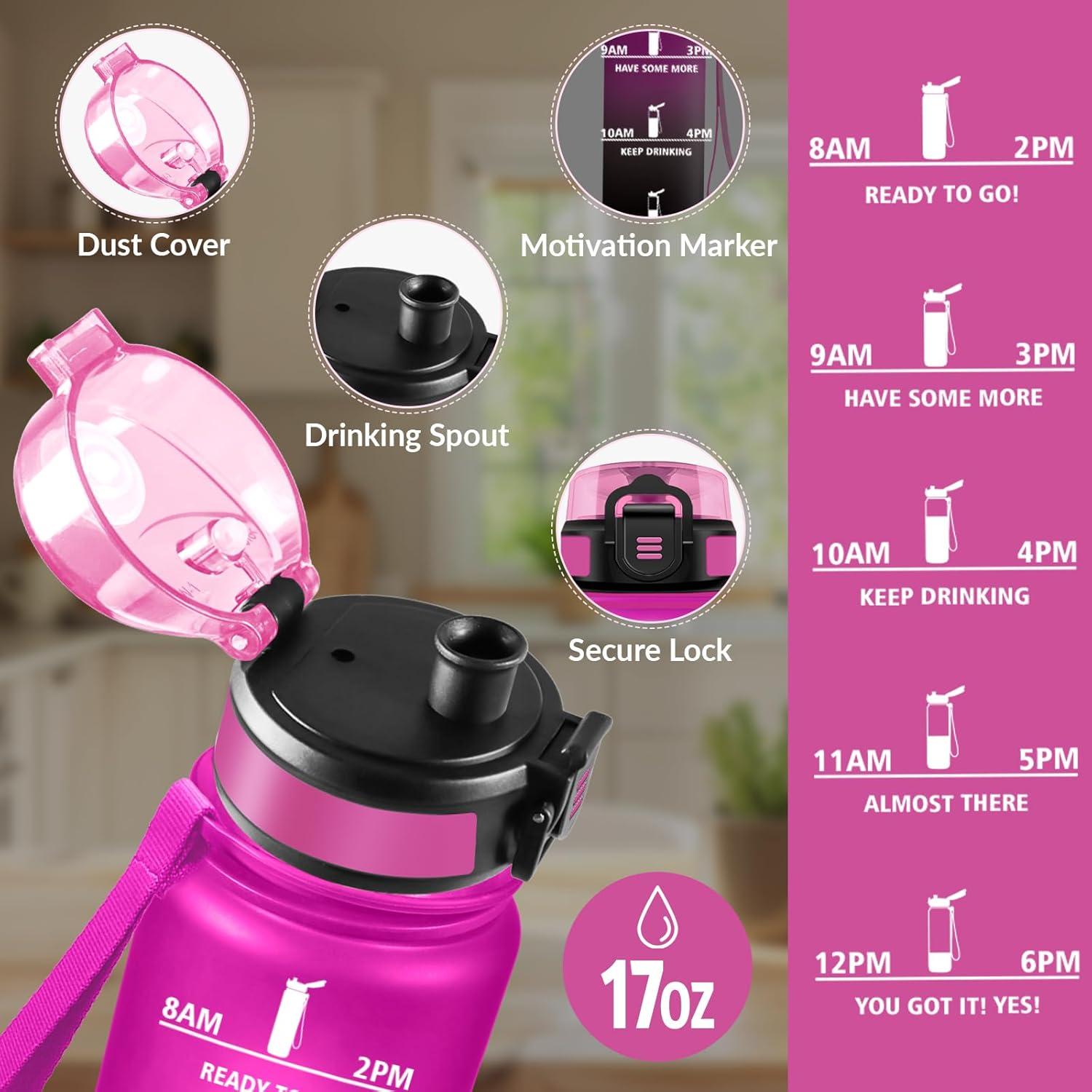 image:imageHoneyHolly Gourde 1L sans BPA Bouteille Sport Marqueur Horaire Bouteille tanche Portable Gourde Gradue pour Salle de Sport Vlo Bureau Extrieur cole Water BottleViolet Noir 500ml