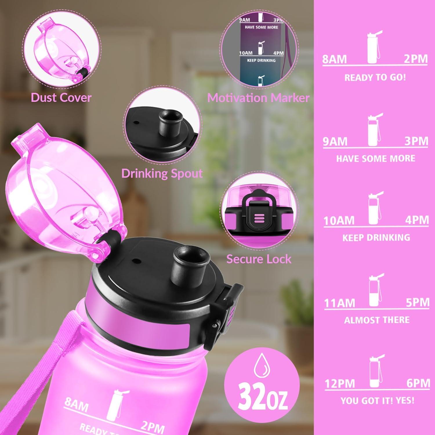 image:imageHoneyHolly Gourde 1L sans BPA Bouteille Sport Marqueur Horaire Bouteille tanche Portable Gourde Gradue pour Salle de Sport Vlo Bureau Extrieur cole Water BottleRose Cyan 1000ml