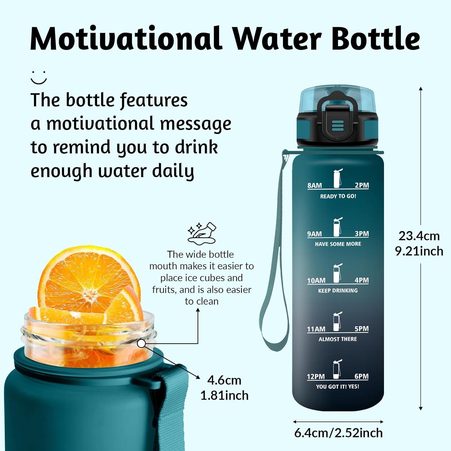image:imageHoneyHolly Gourde 1L sans BPA Bouteille Sport Marqueur Horaire Bouteille tanche Portable Gourde Gradue pour Salle de Sport Vlo Bureau Extrieur cole Water BottleVert Gris 500ml